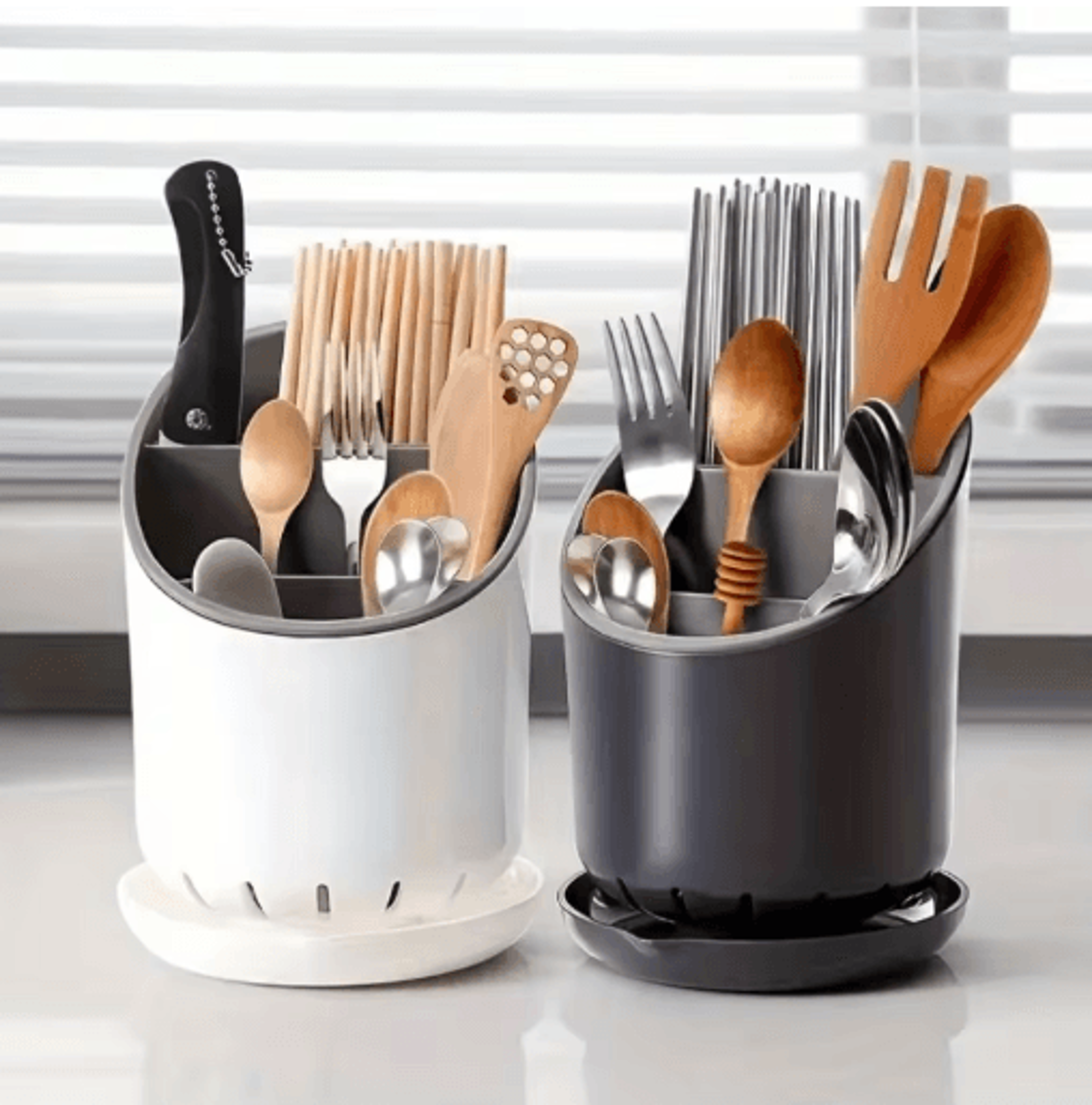 Kitchen Chopstick Holder With Drain Plate And Utensil Storage Rack 0