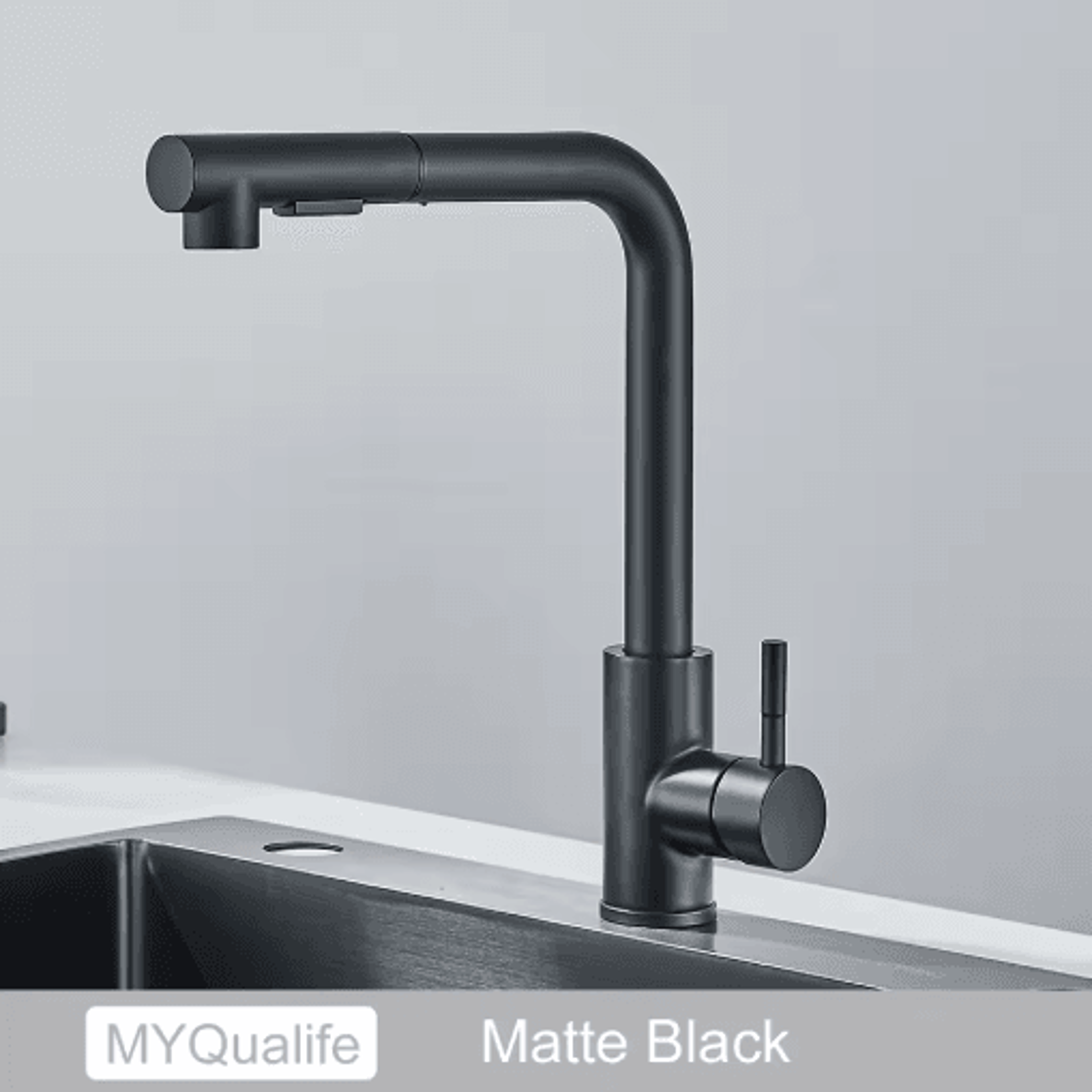 Black Pull Out Kitchen Faucet With Dual Mode Stream Sprayer 2