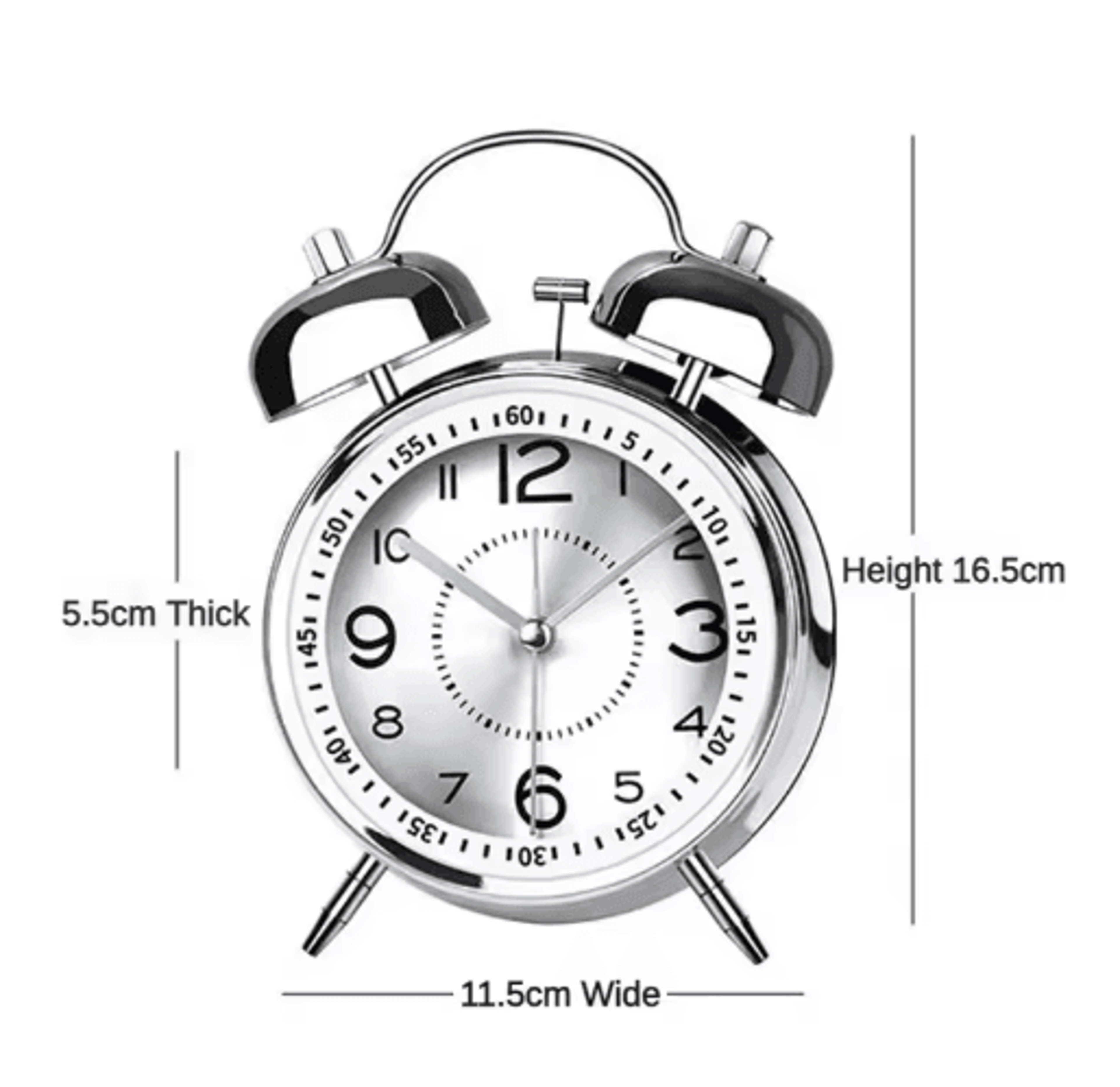 45 Inch Twin Bell Loud Metal Alarm Clock With 3D Dial And Backlight  Retro Battery Operated Desk Cl 6