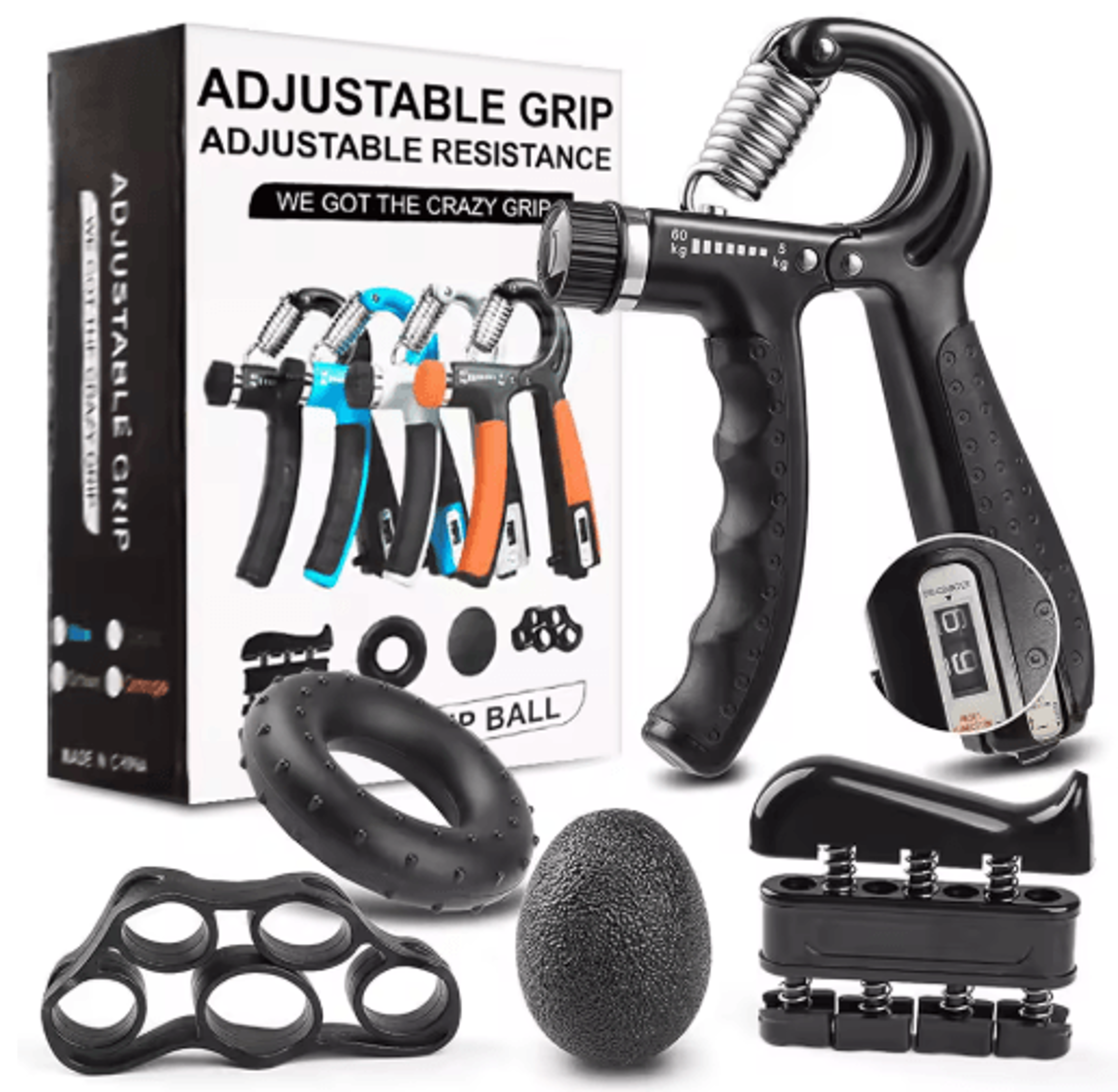 Hand Grip Strengthener Set  Adjustable Gripper Finger Exerciser Bands And Stress Ball For Forearm T 1
