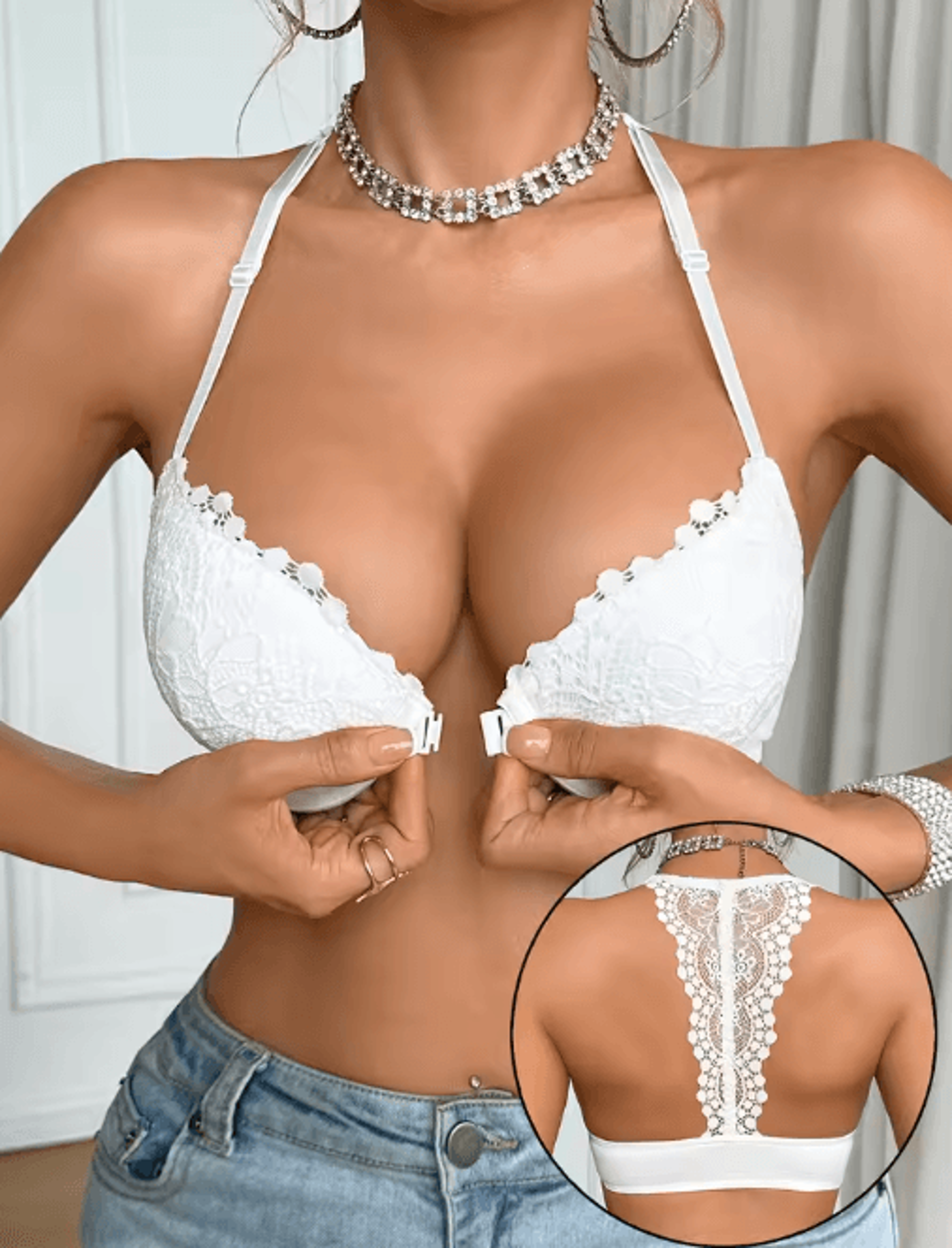 Fashion Lace Splicing Front Clasp Push Up Bra For Women 5