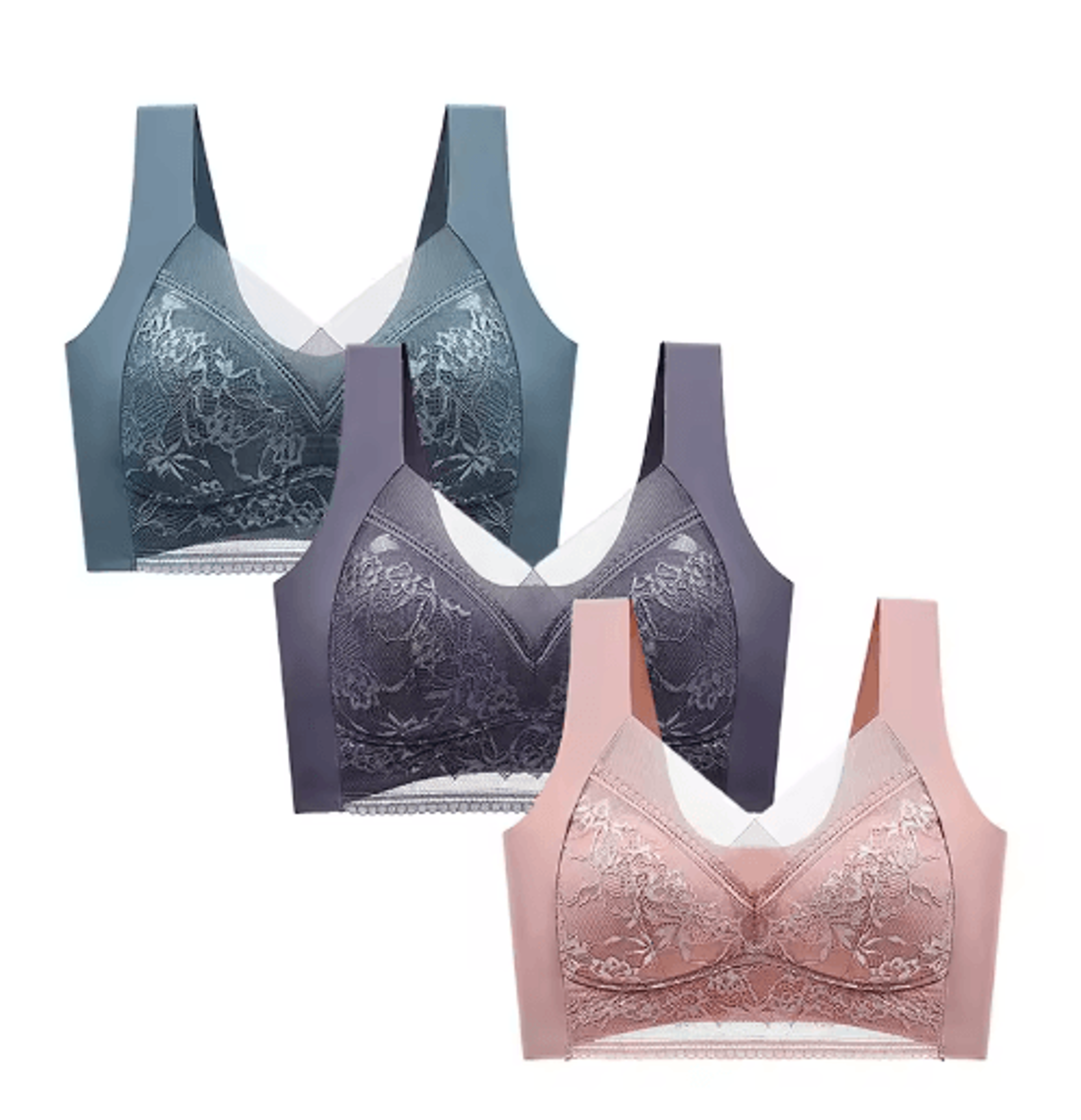 FallSweet 3Piece Wireless Lace Push Up Deep V Bralette Set L5XL 13