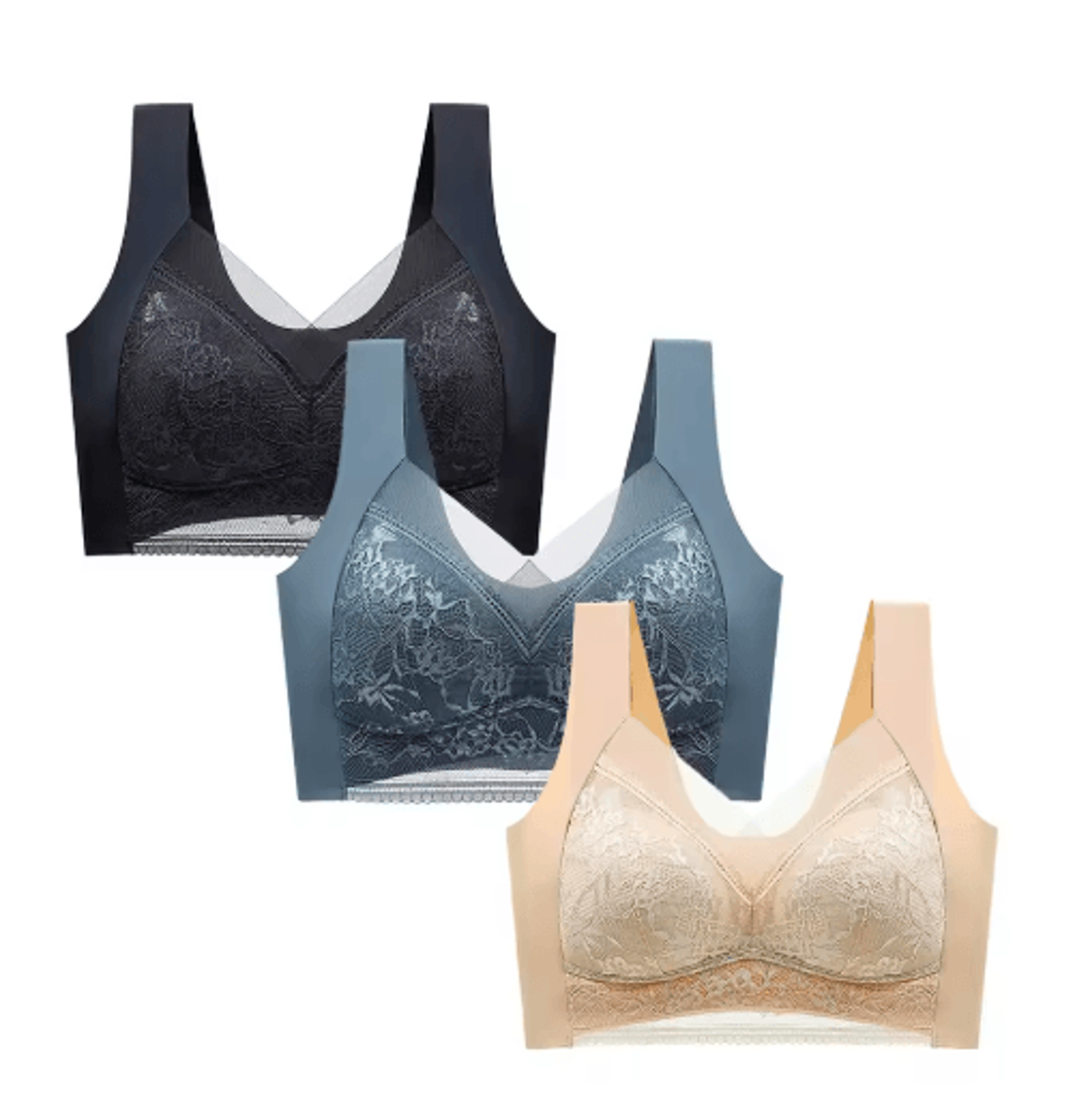 FallSweet 3Piece Wireless Lace Push Up Deep V Bralette Set L5XL 14