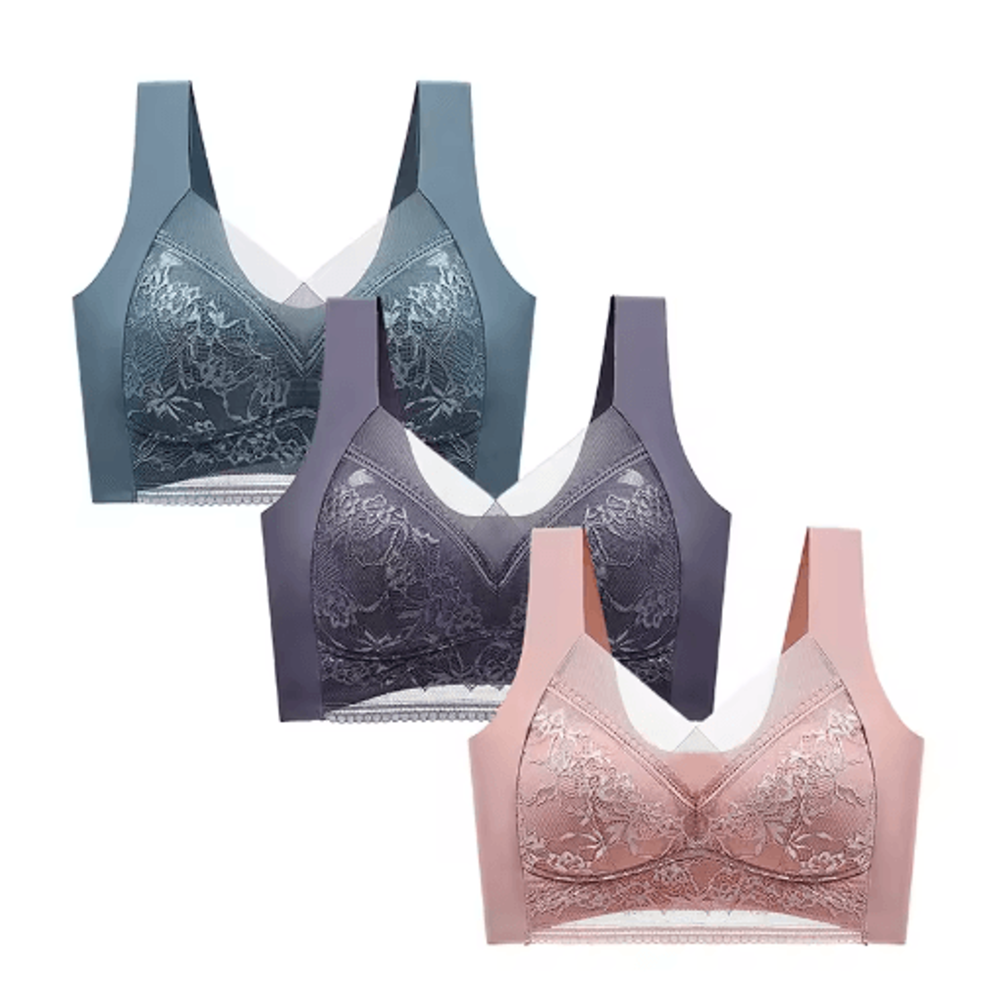 FallSweet 3Piece Wireless Lace Push Up Deep V Bralette Set L5XL 18