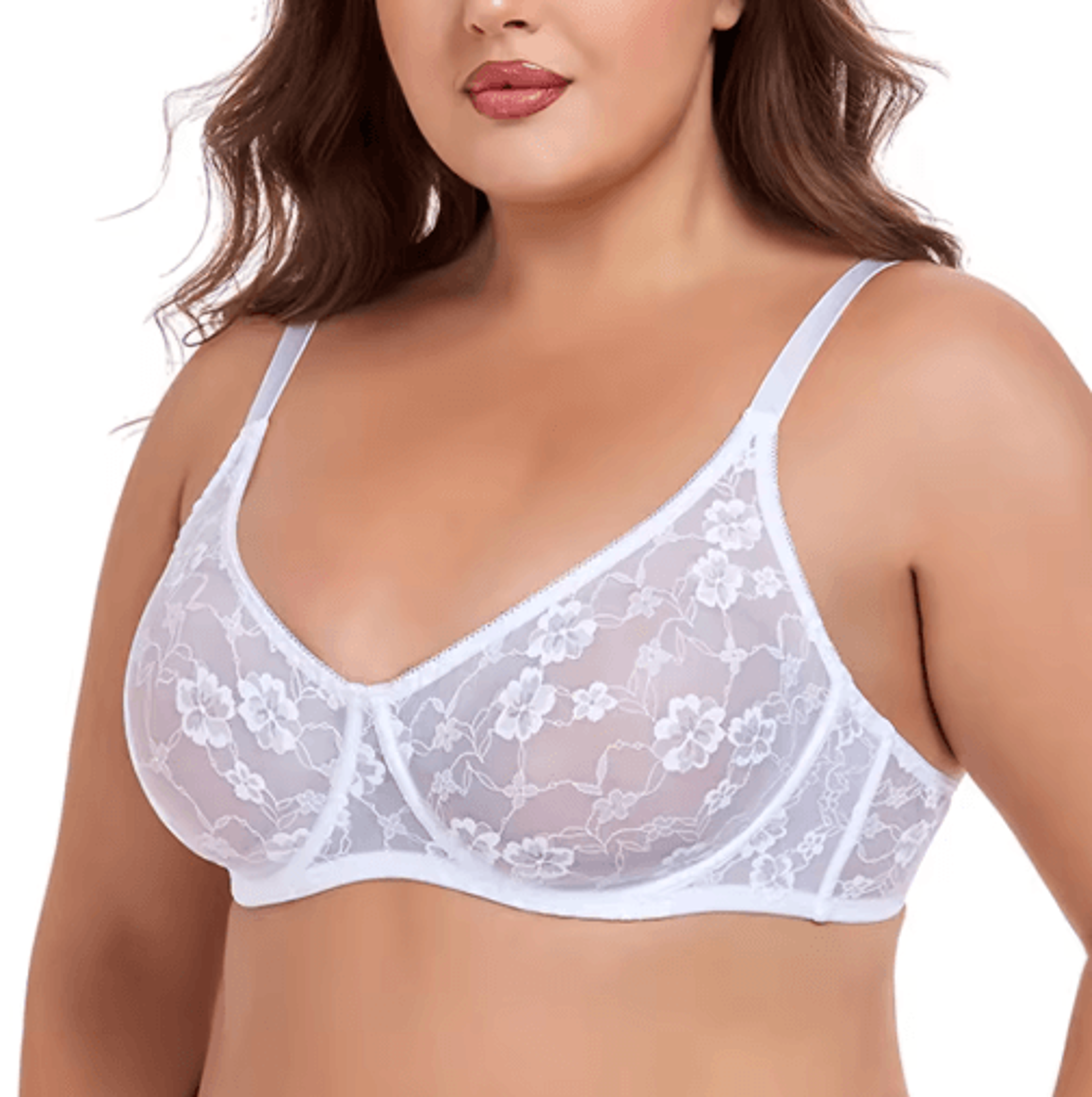 sheer lace plus size underwire bra for b–f cups