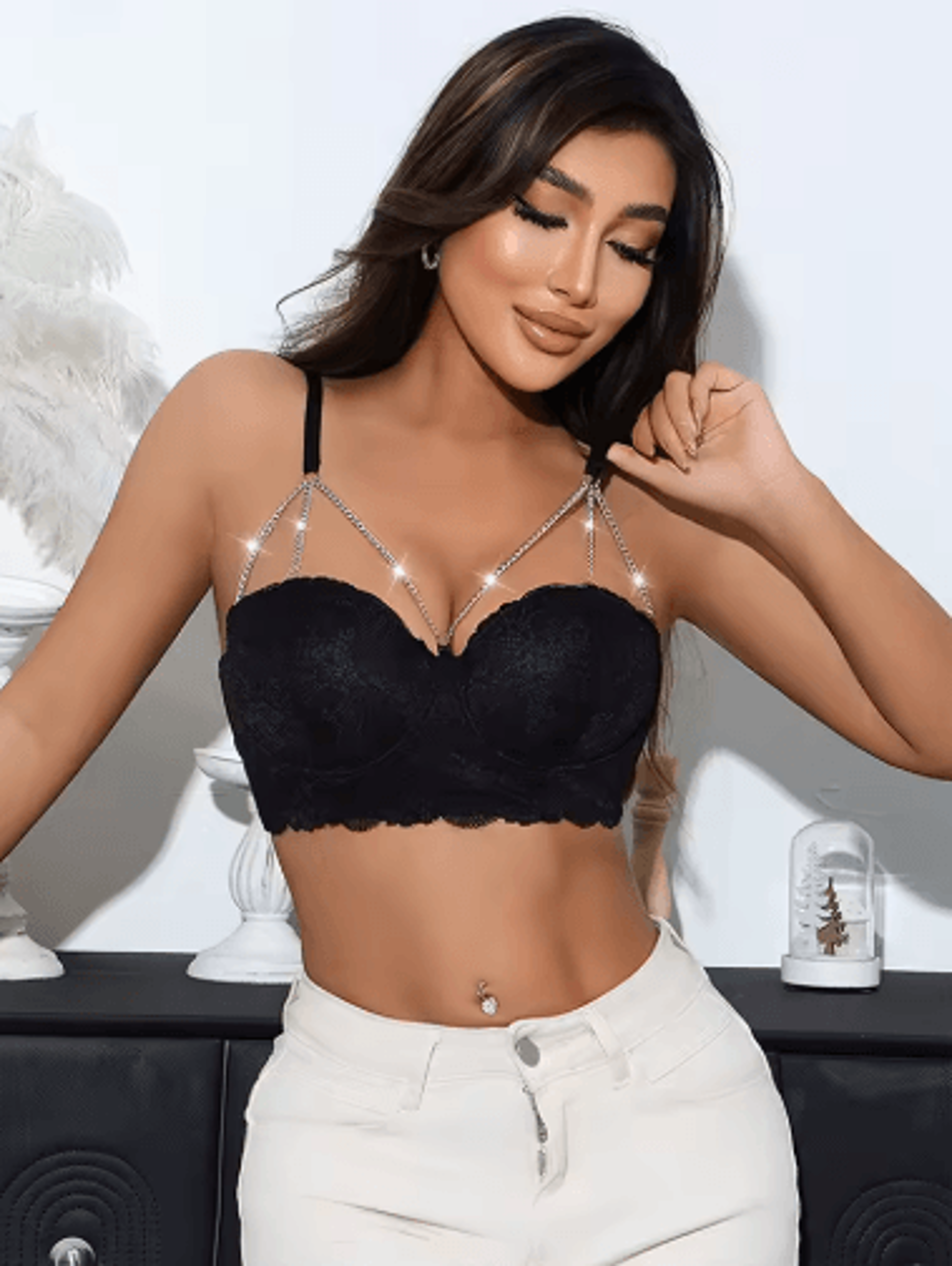 Diamond Chain Lace 3 To 4 Cup Underwire Push Up Bra 5