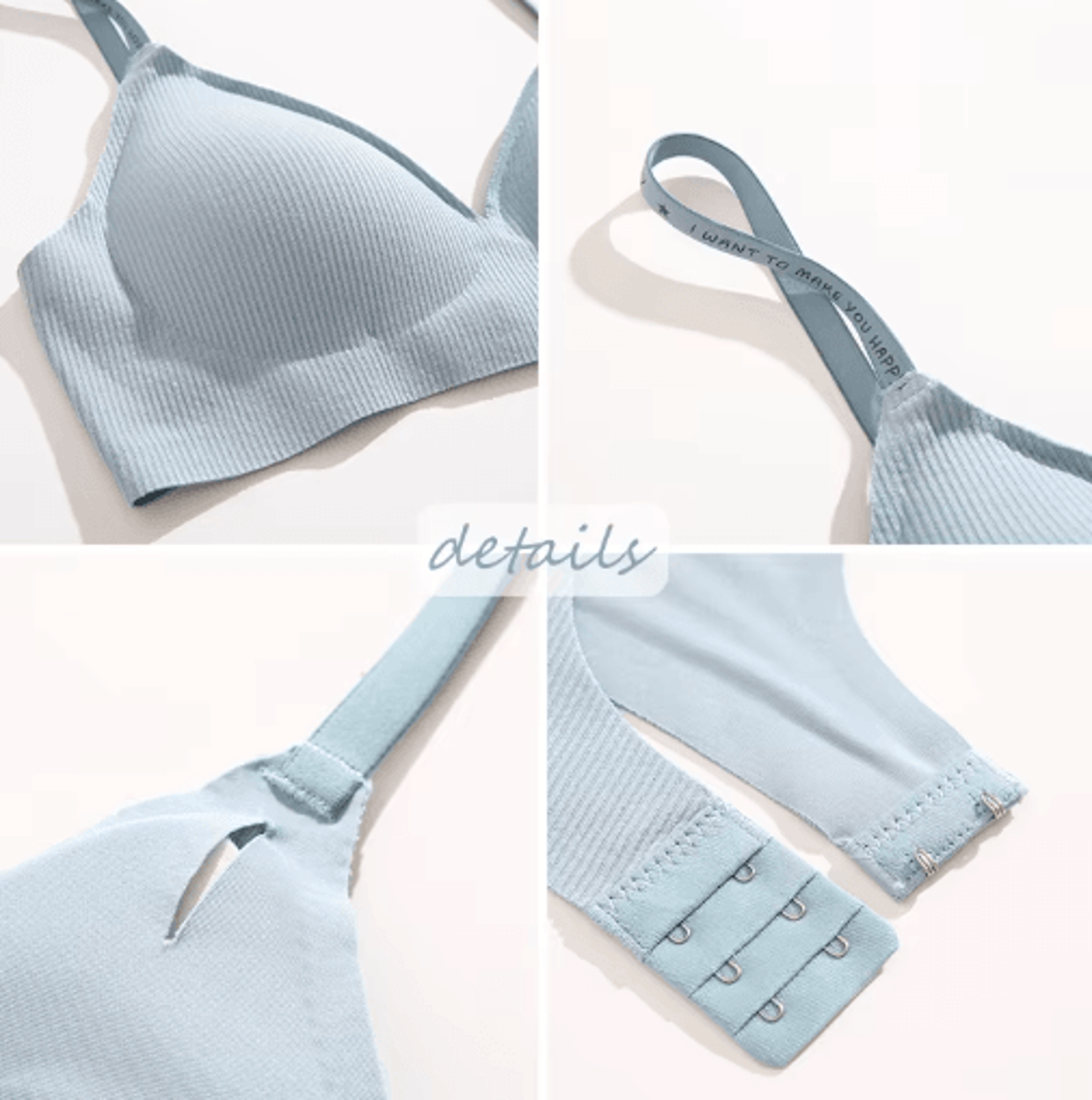 FINETOO Deep V Wireless Padded Bralette With Trendy Stripe Knit 5
