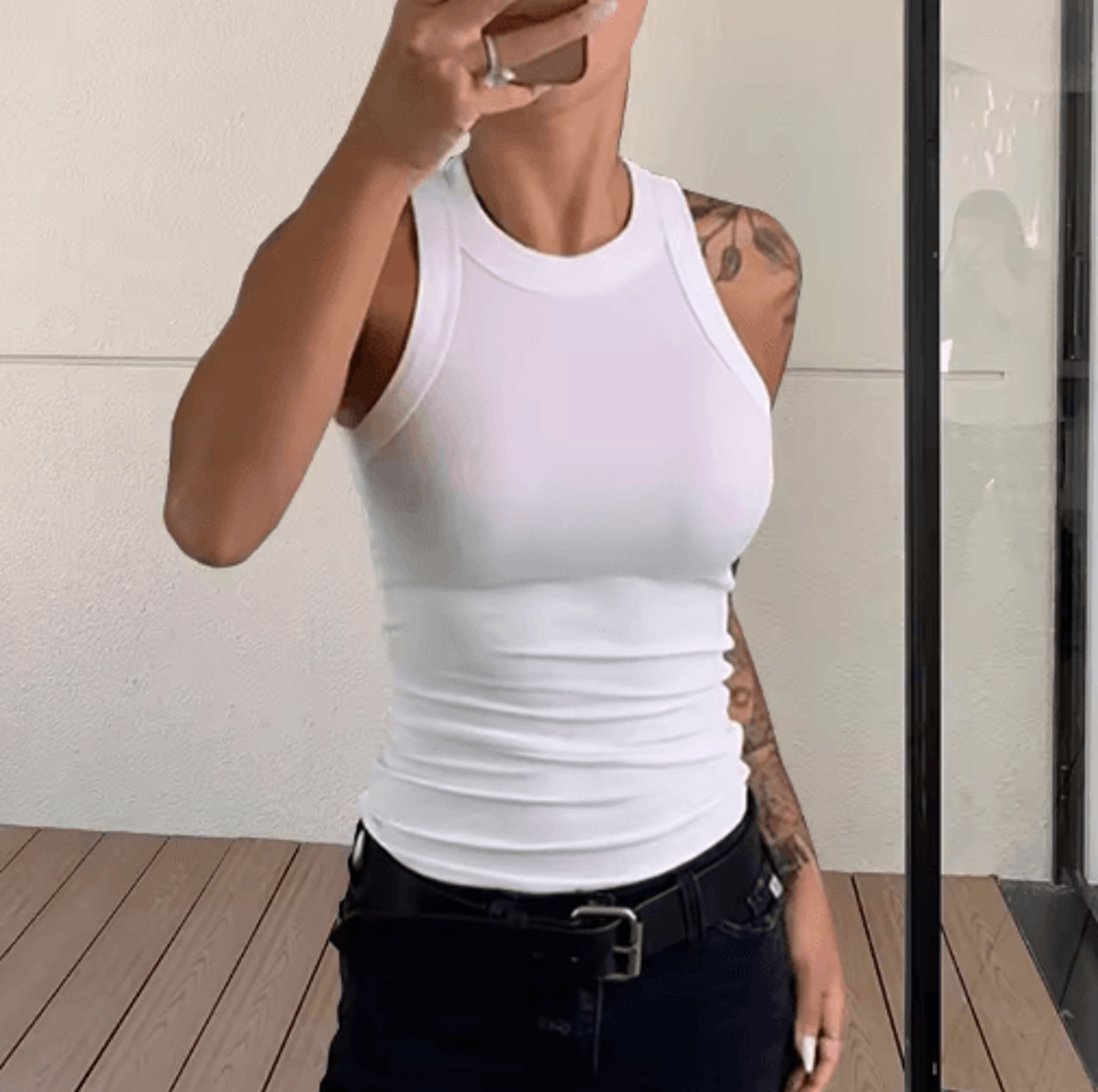 Solid Fitted Round Neck Knit Tank Top For Effortless Summer Style 1