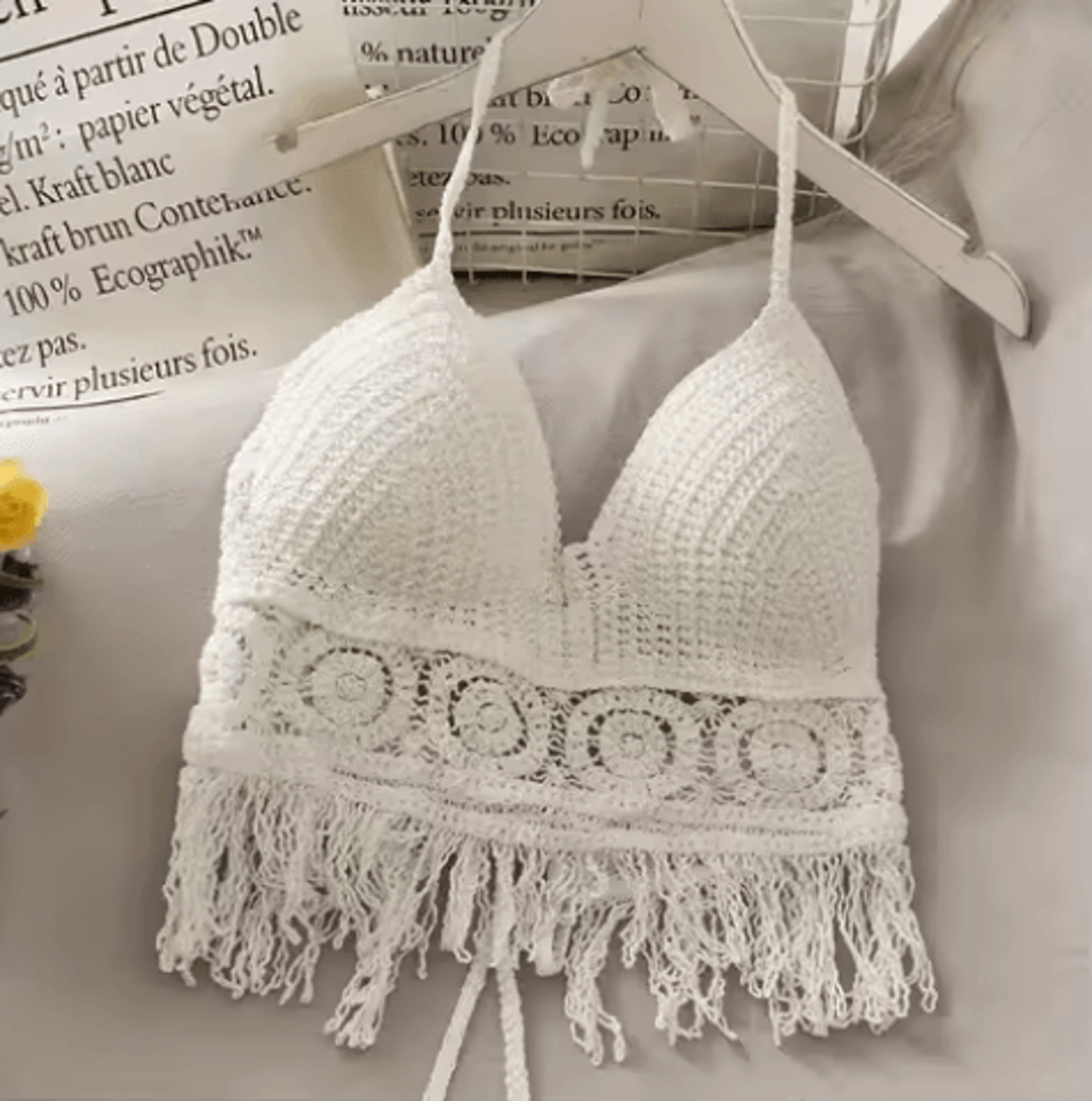 Lace Halter Crop Top With BuiltIn Bra  Retro Tassel Womens Beach Tank 11
