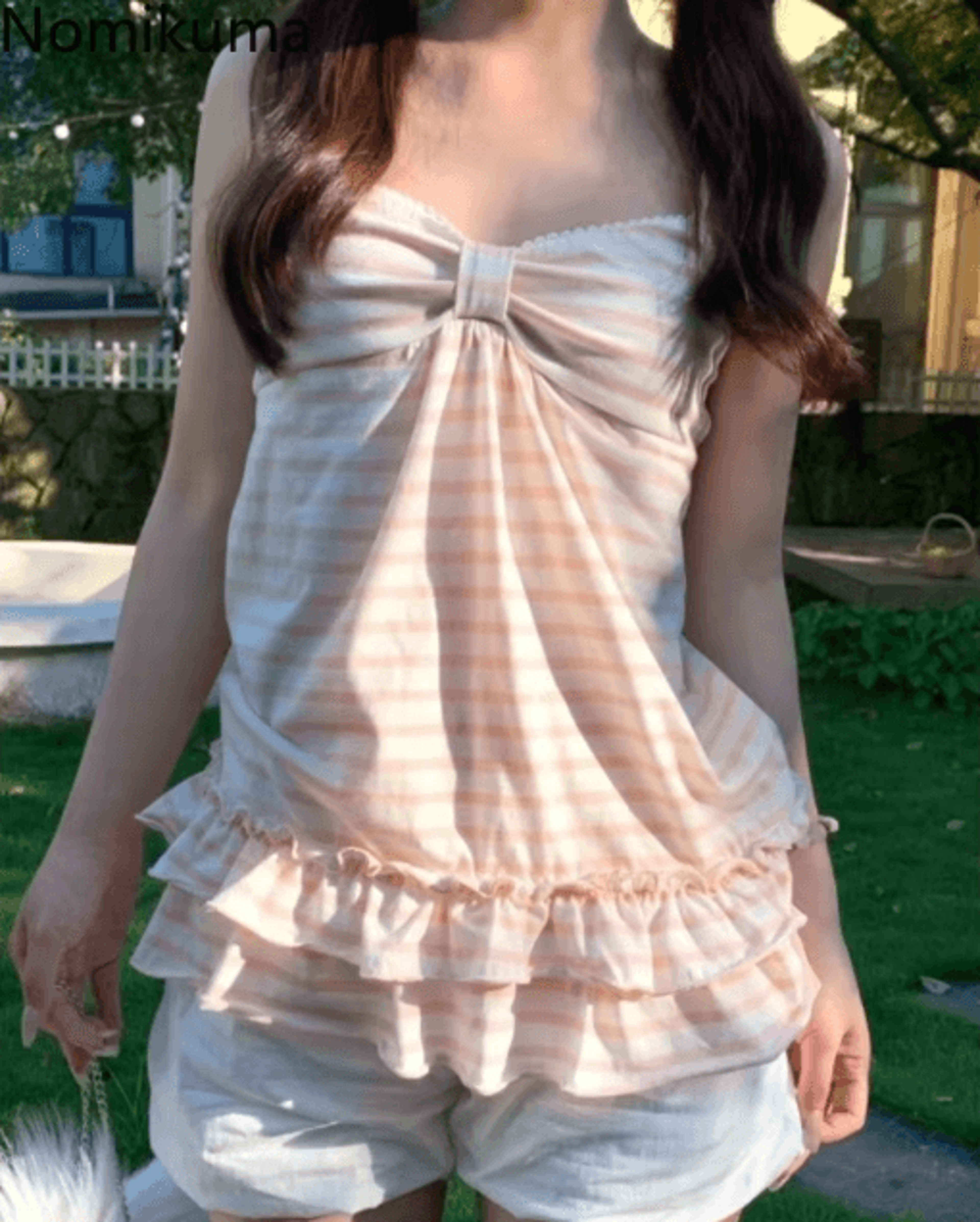 Japanese Sweet Vintage Striped Ruffle Tank  Slim Fit Summer Cami For Women 2