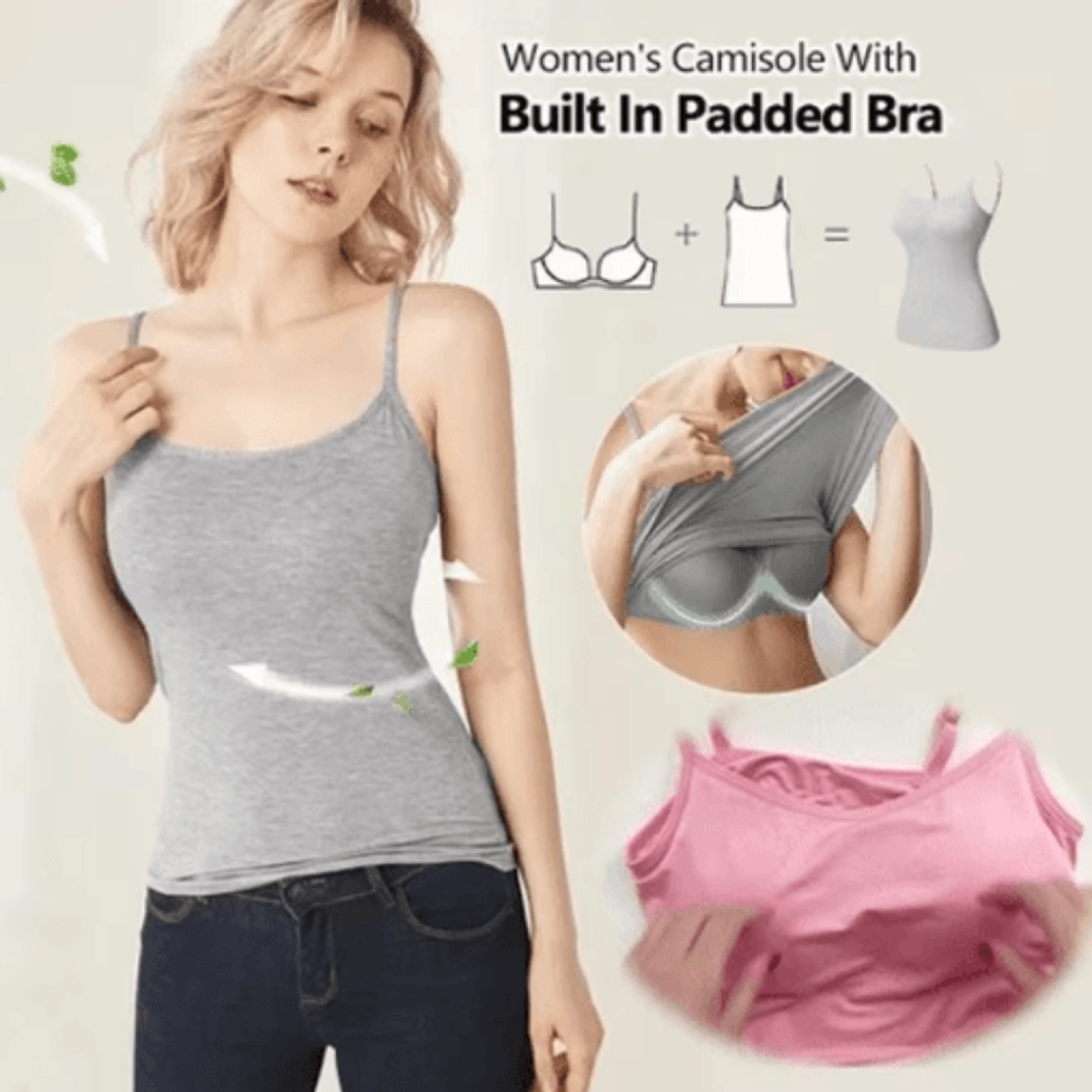 2024 Padded Bra Spaghetti Strap Camisole  Supportive Solid Summer Tank For Women 11