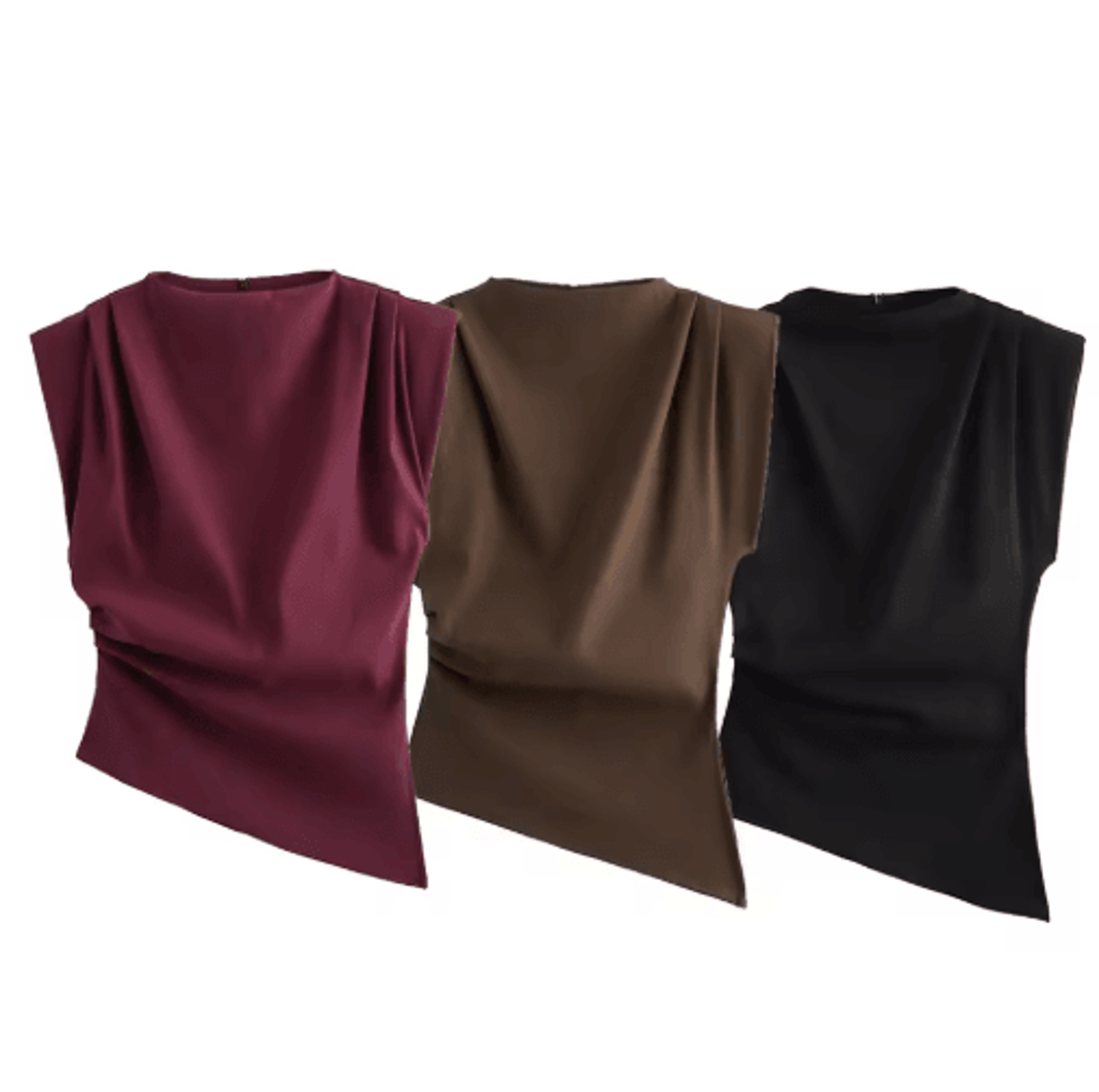 Asymmetric Ruched Sleeve Slim Fit Tank Top For Women Stretchy Breathable Office Party Blouse 6