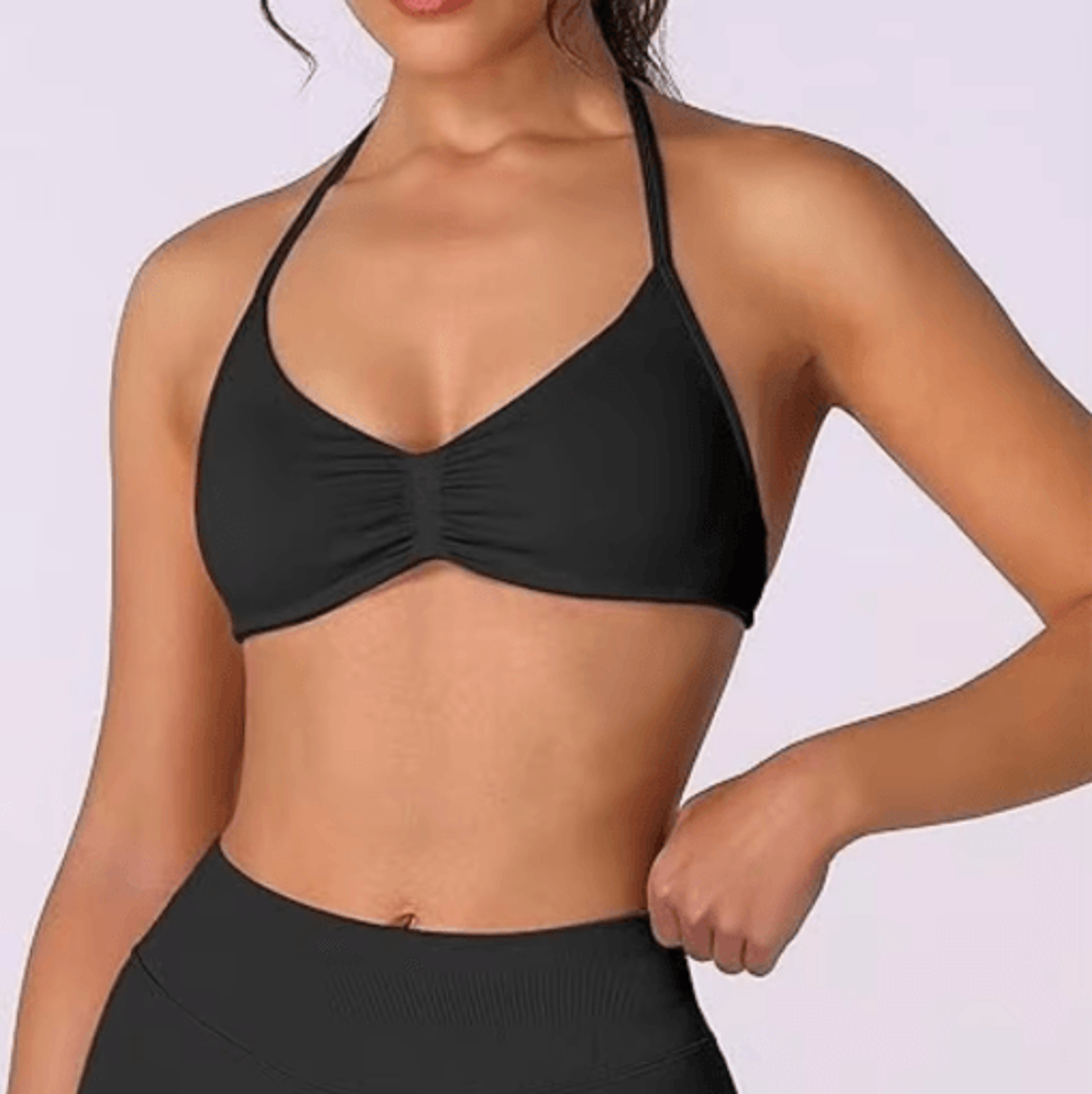 Strappy Halter High Support Sports Bra Seamless Scrunch Yoga Crop Top For Women 12