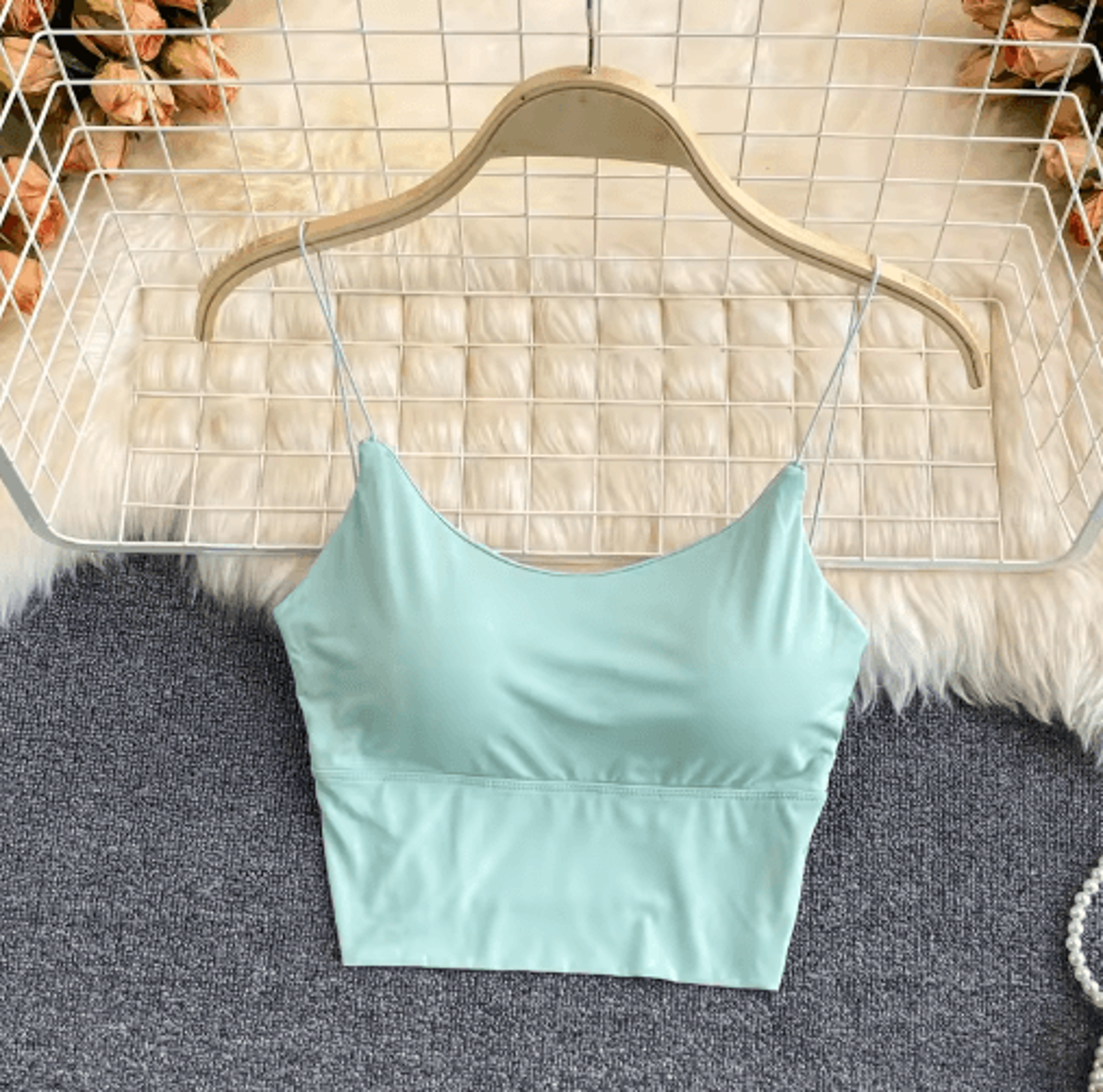 Ice Silk BuiltIn Bra Crop Top Summer Sports Spaghetti Strap Camisole 2