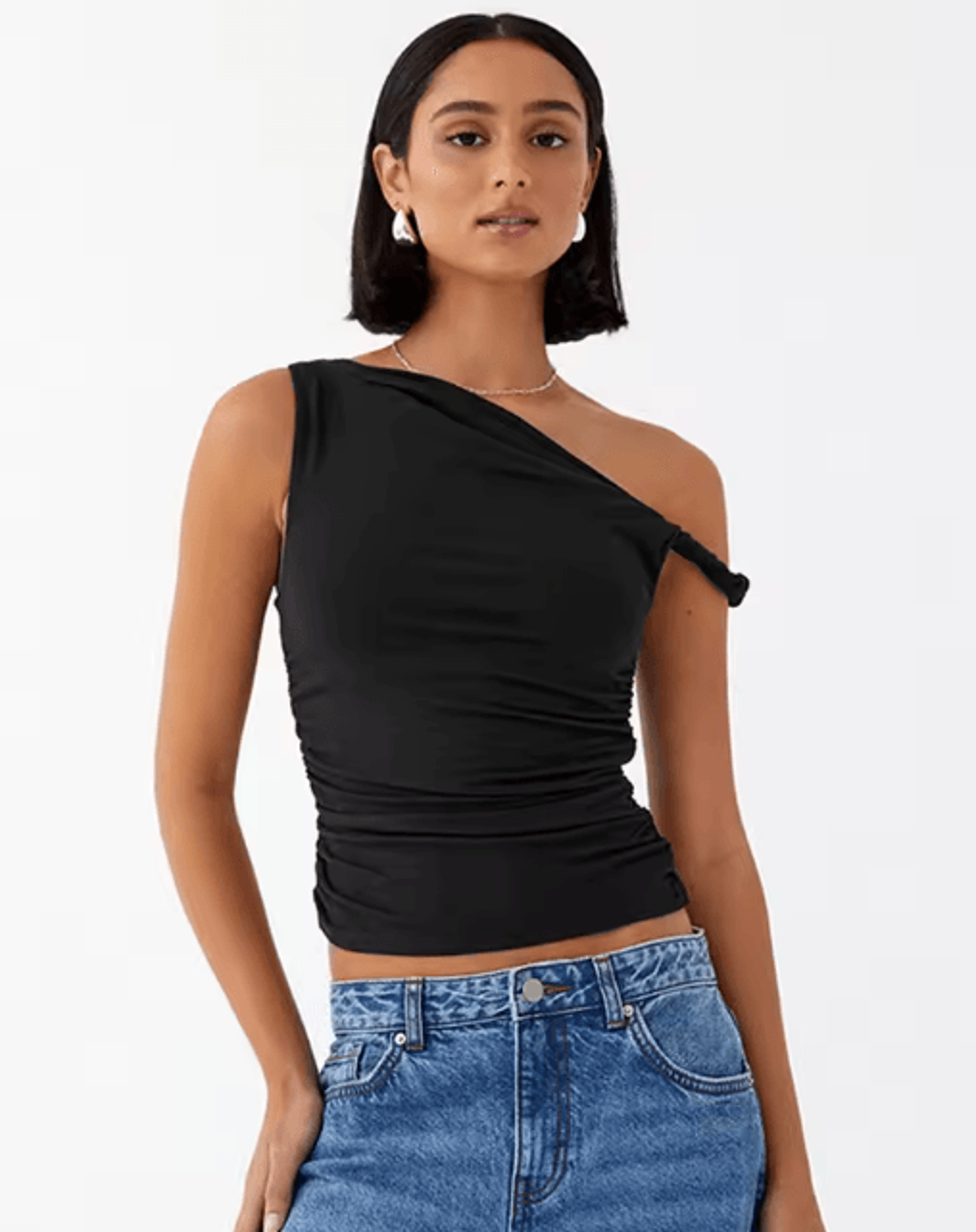 Womens Off Shoulder Ruched Crop Top Basic Summer Sleeveless Vest 6