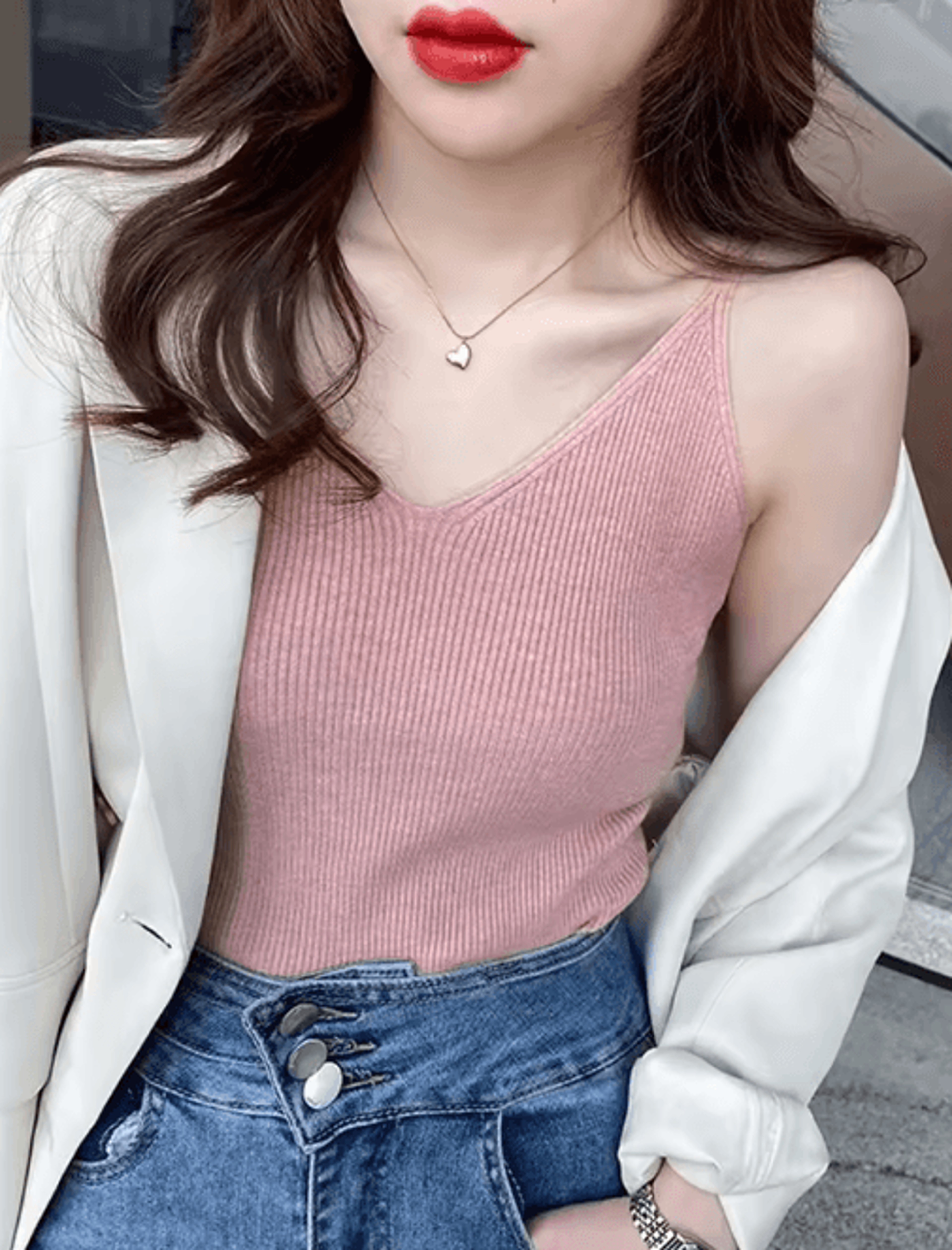 Korean Style V Neck Knit Cami Elastic Suspender Summer Tank 1