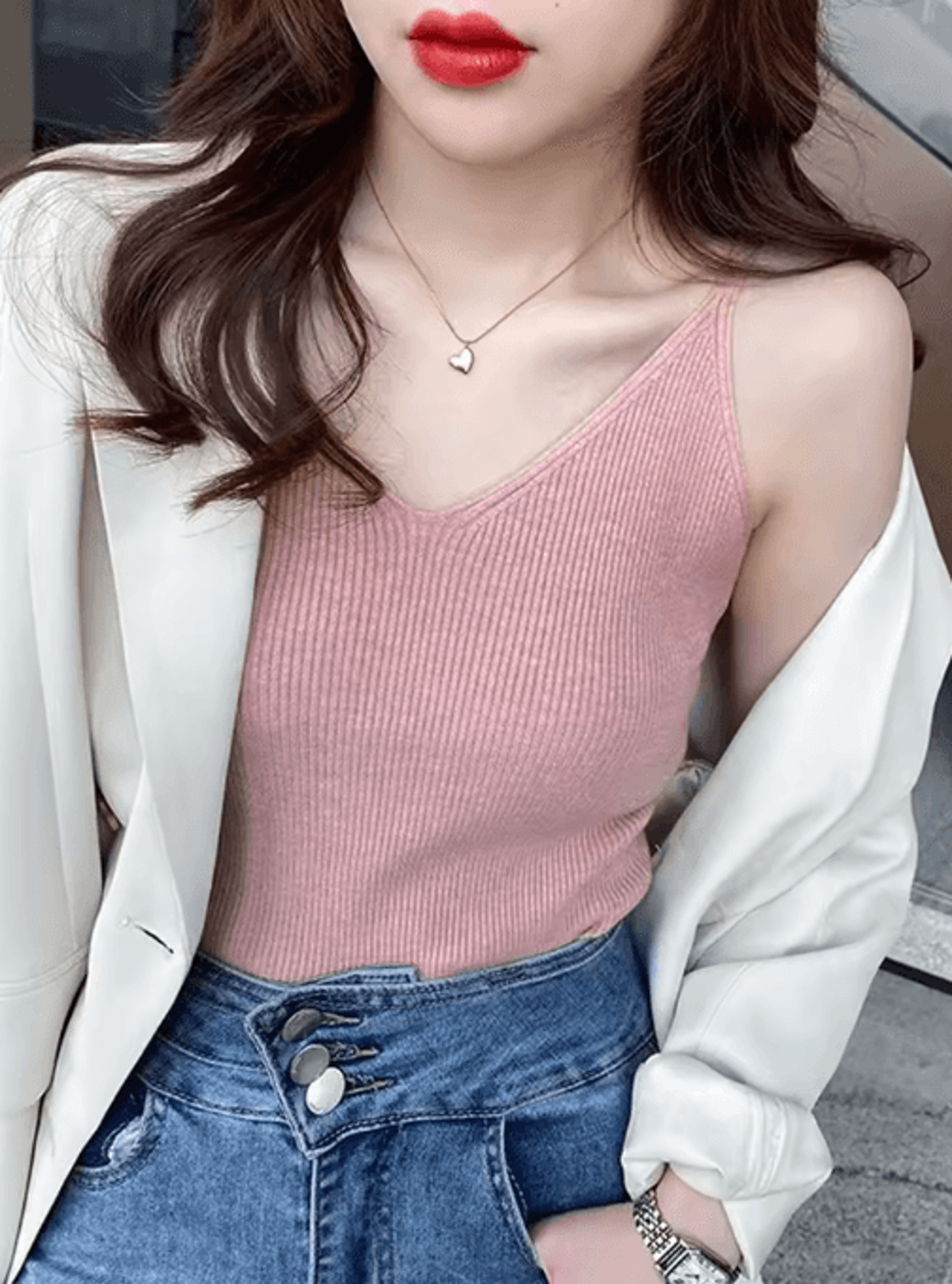 Korean Style V Neck Knit Cami Elastic Suspender Summer Tank 7