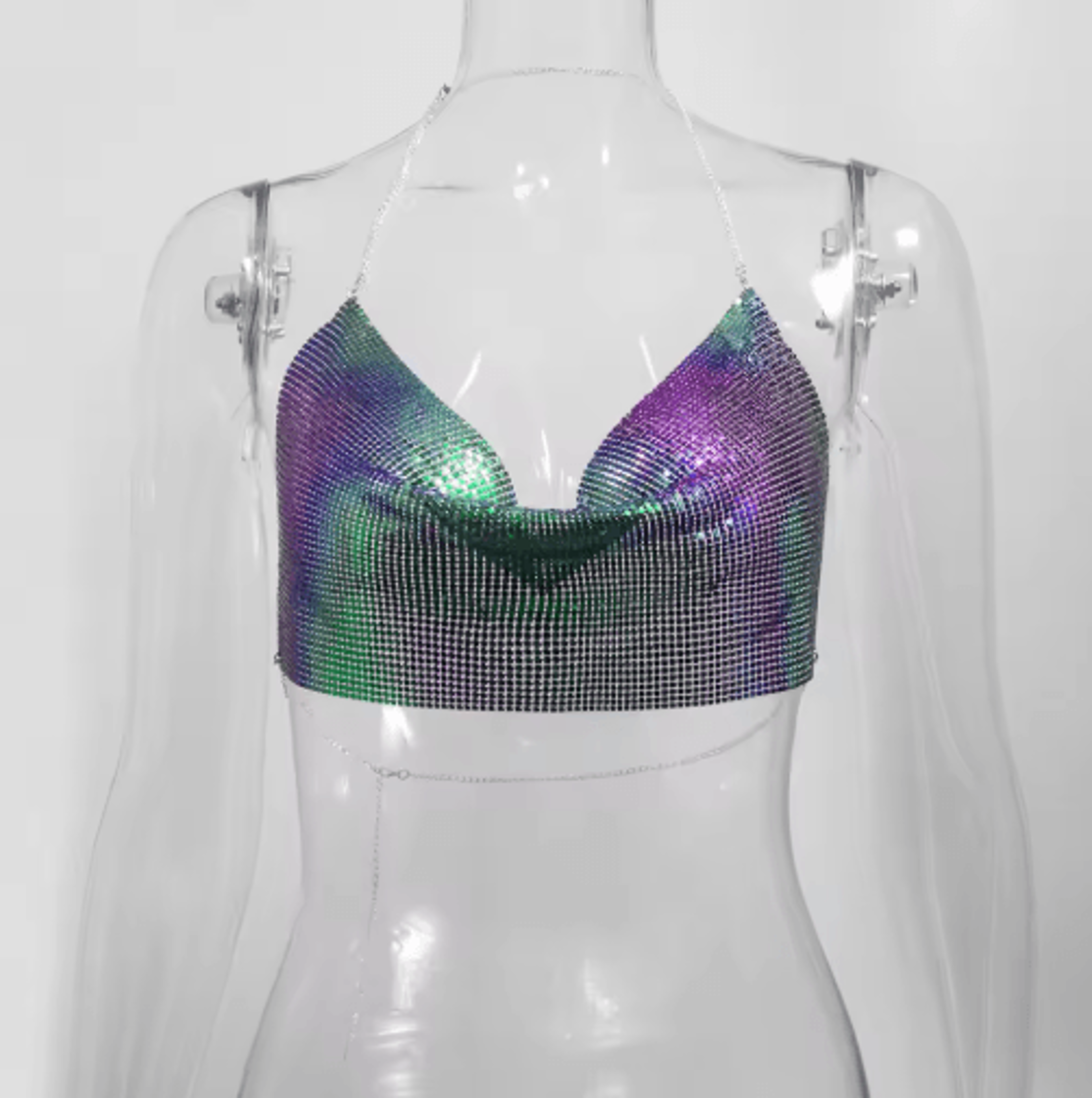 Womens Metallic Halter Crop Top Glitter Backless Corset Cami 10