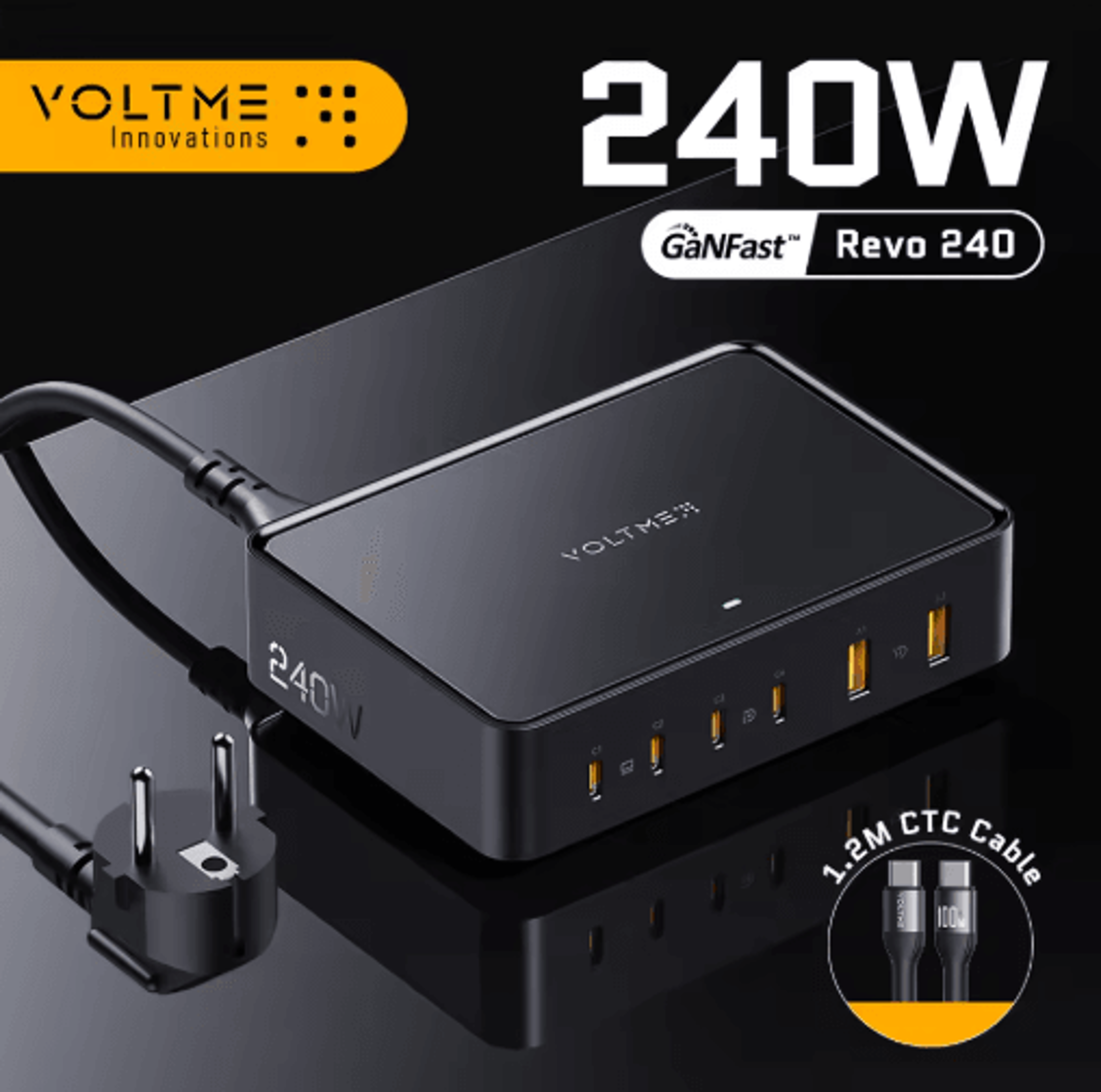voltme 240w gan usb-c 6 port desktop charging station with pd3.1 and qc5