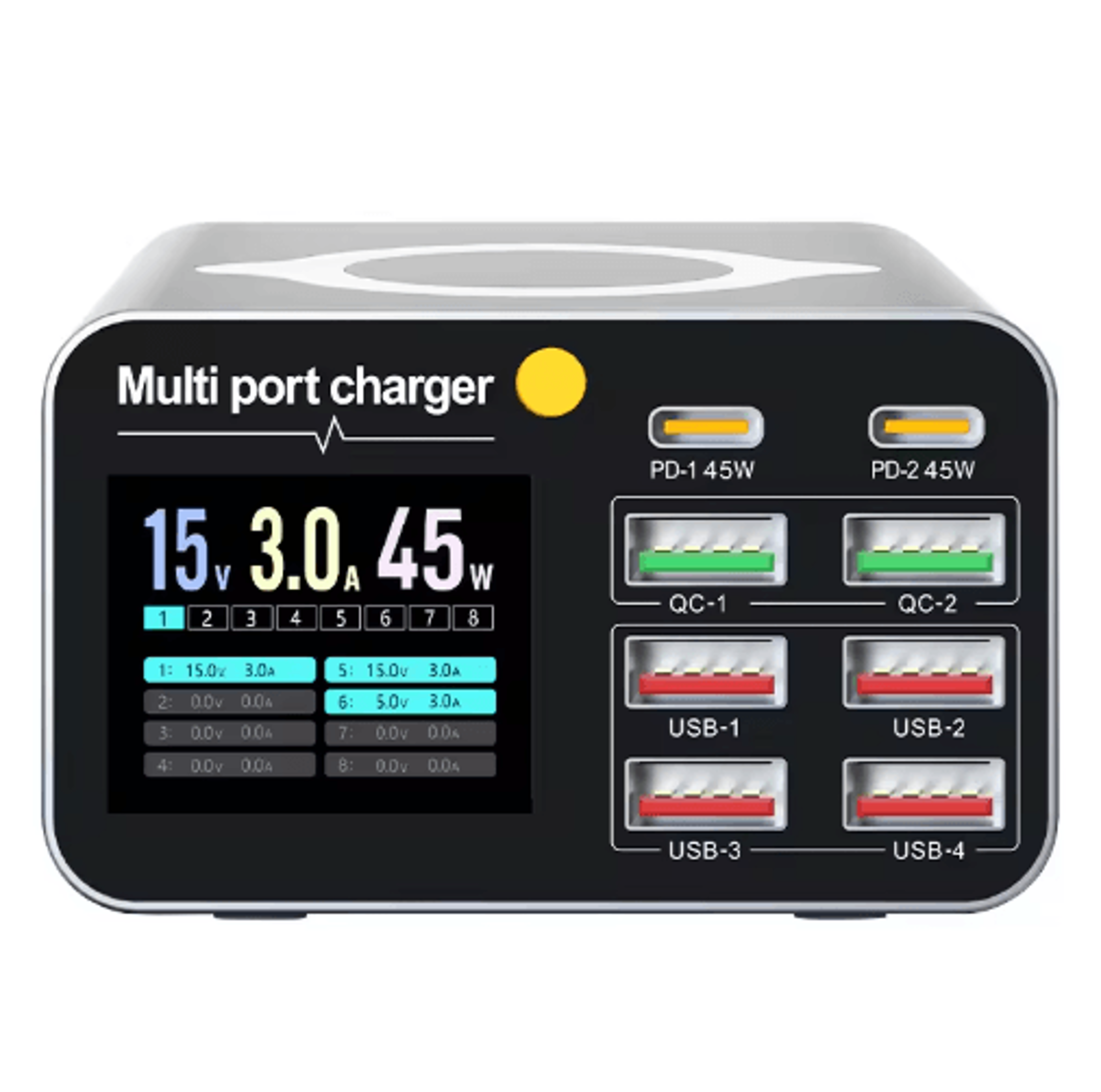 120W 8 Port USBC Desktop Charging Station With Wireless Charger And Digital Display 2