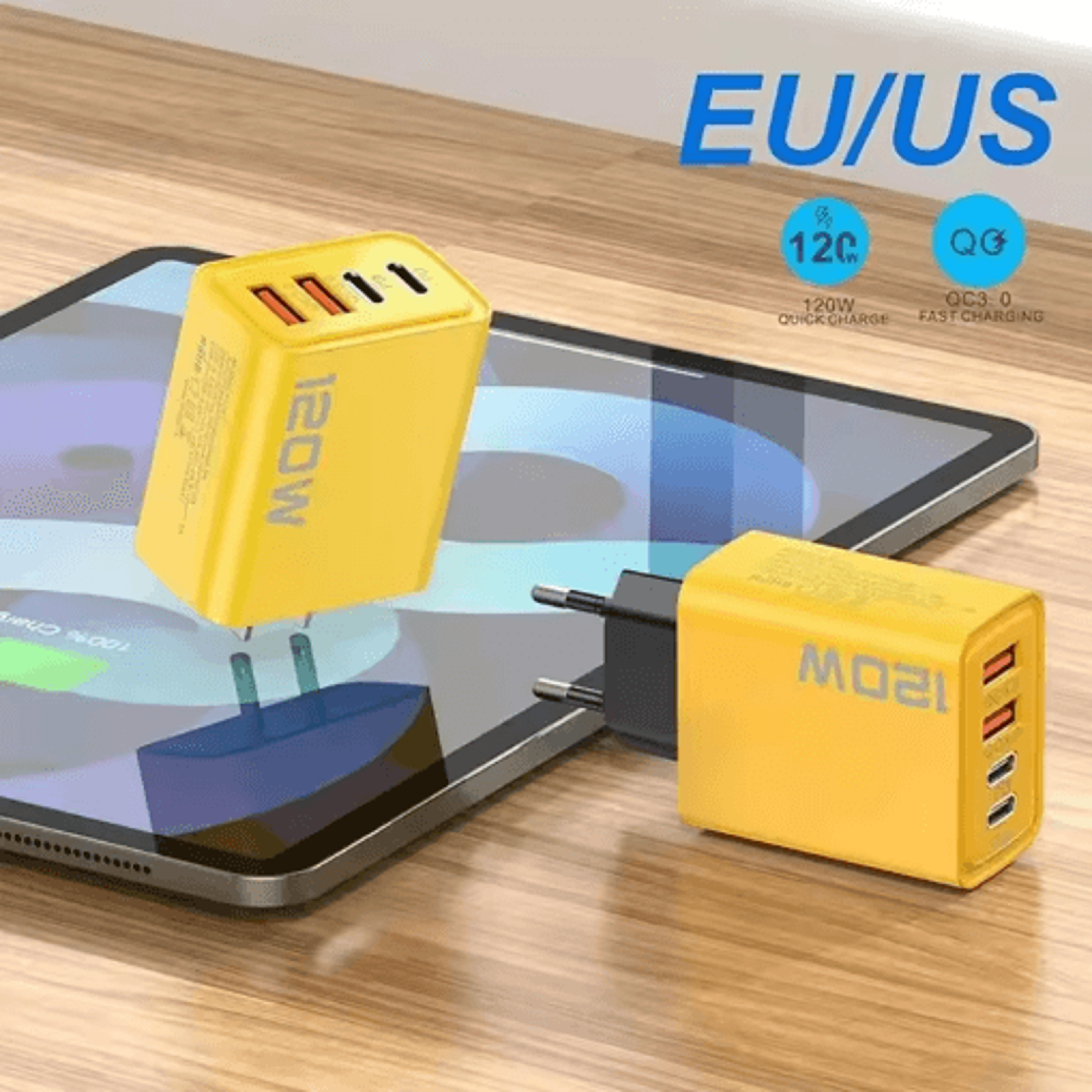 120W 4 Port USB C PD Charger With QC 30 Fast Charging Wall Adapter EU US Plug 4