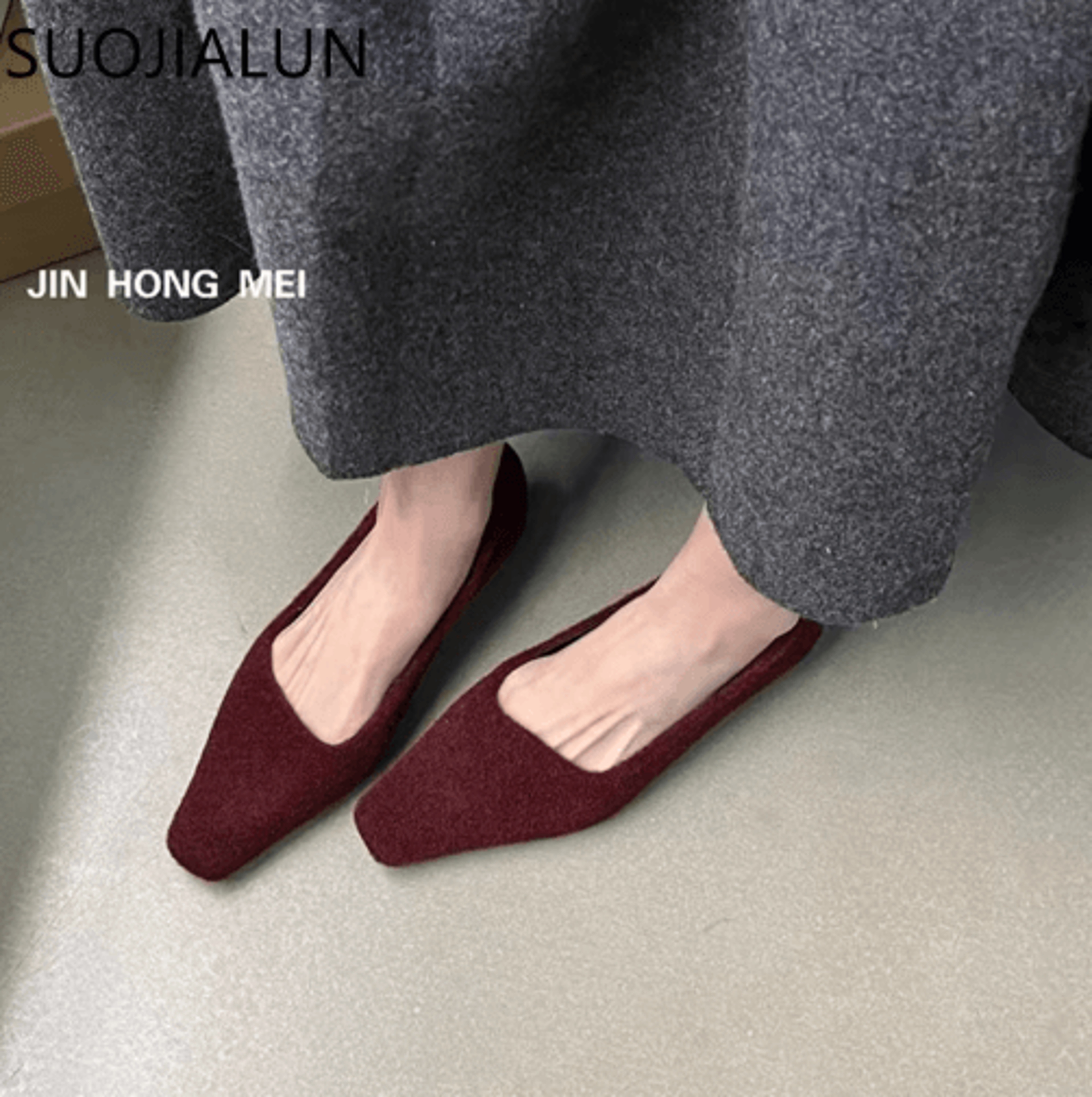 SUOJIALUN Women Square Toe Pumps  Elegant Low Heel SlipOn Office Shoes 19