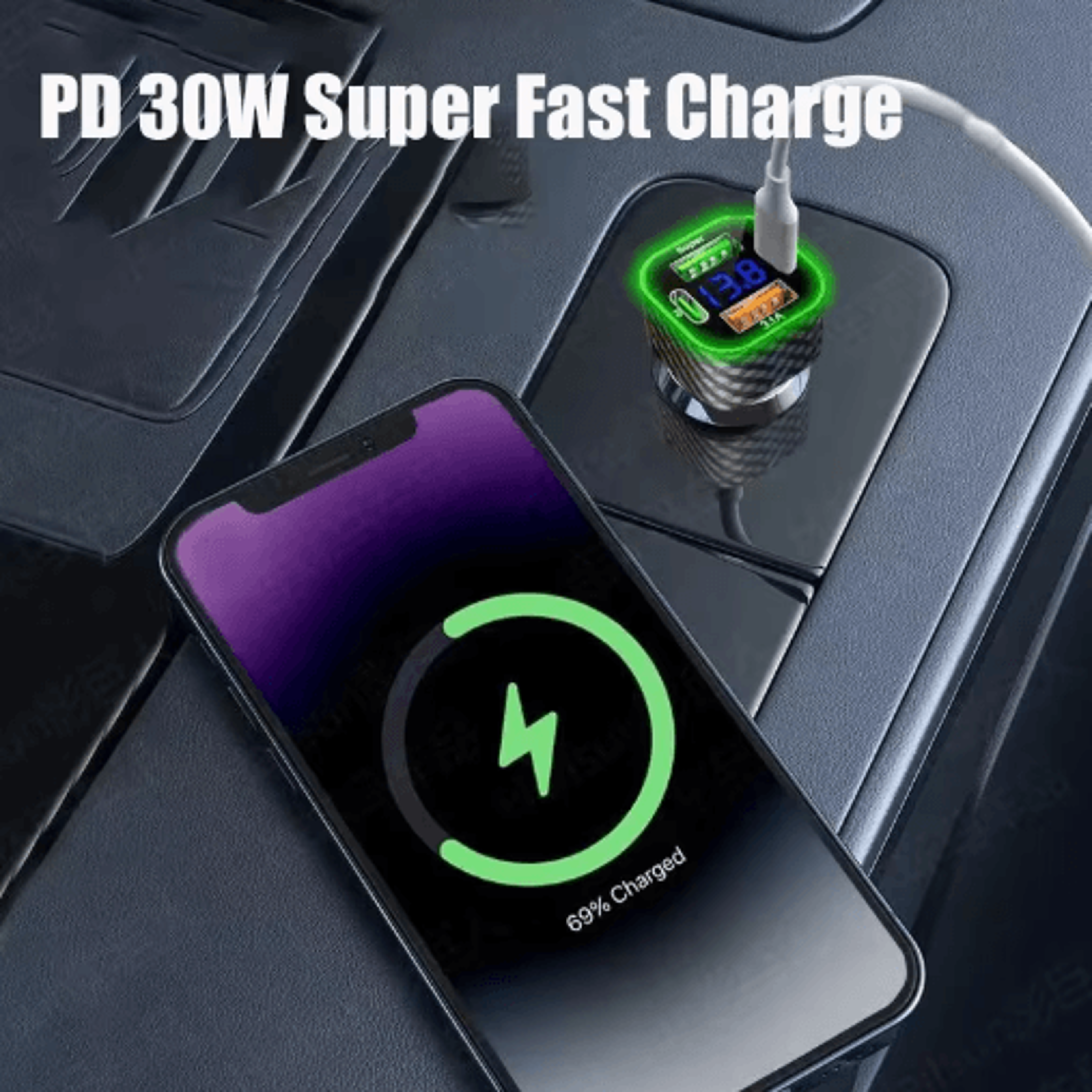 UYUXIO Dual PD Super Fast USBC Car Charger With Voltage Display  4in1 Power Adapter For IPhone  And 5