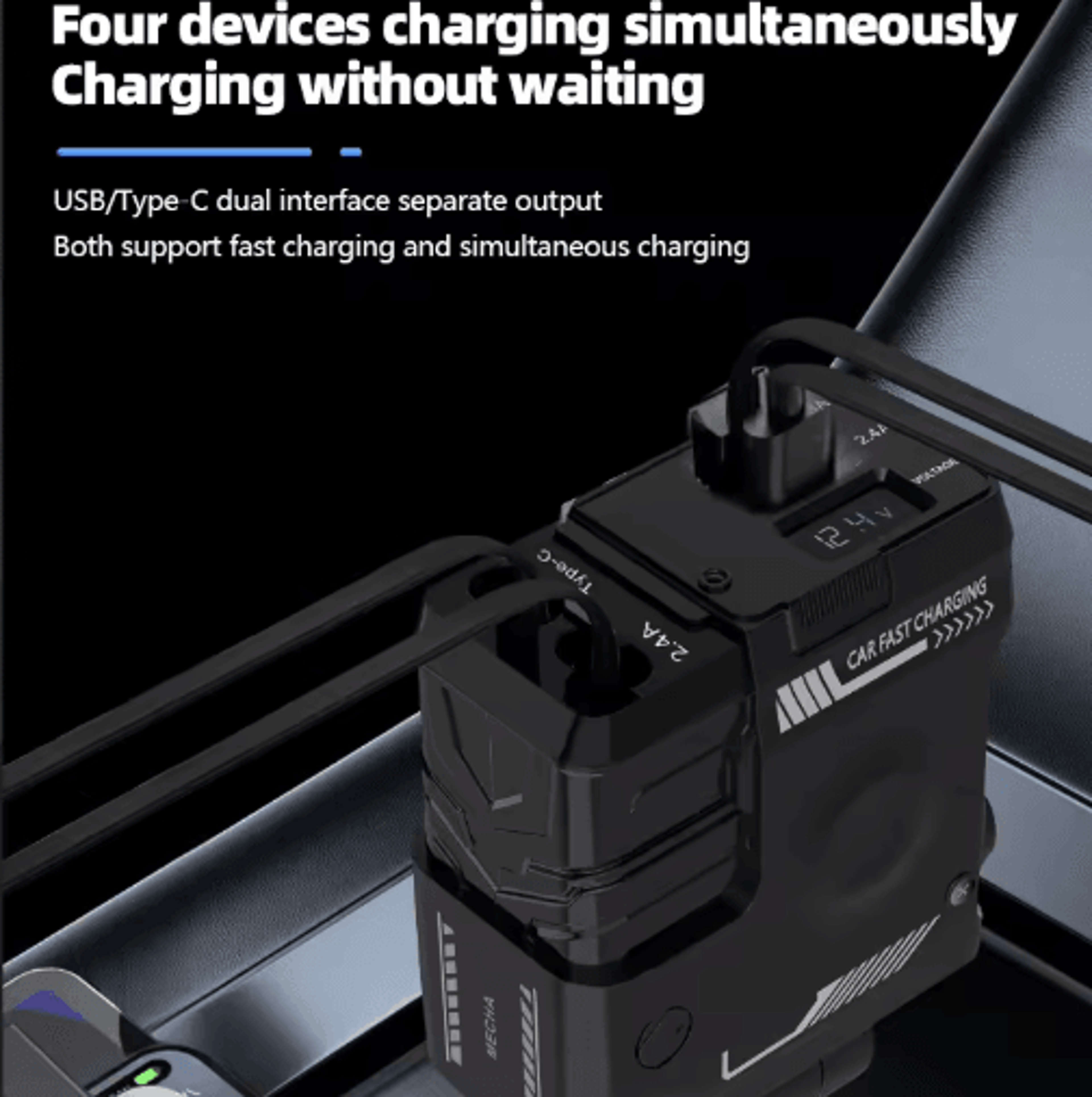 Retractable 4in1 Fast Charging Car Charging Cable  Adapter Universal MultiDevice Power Solution 5