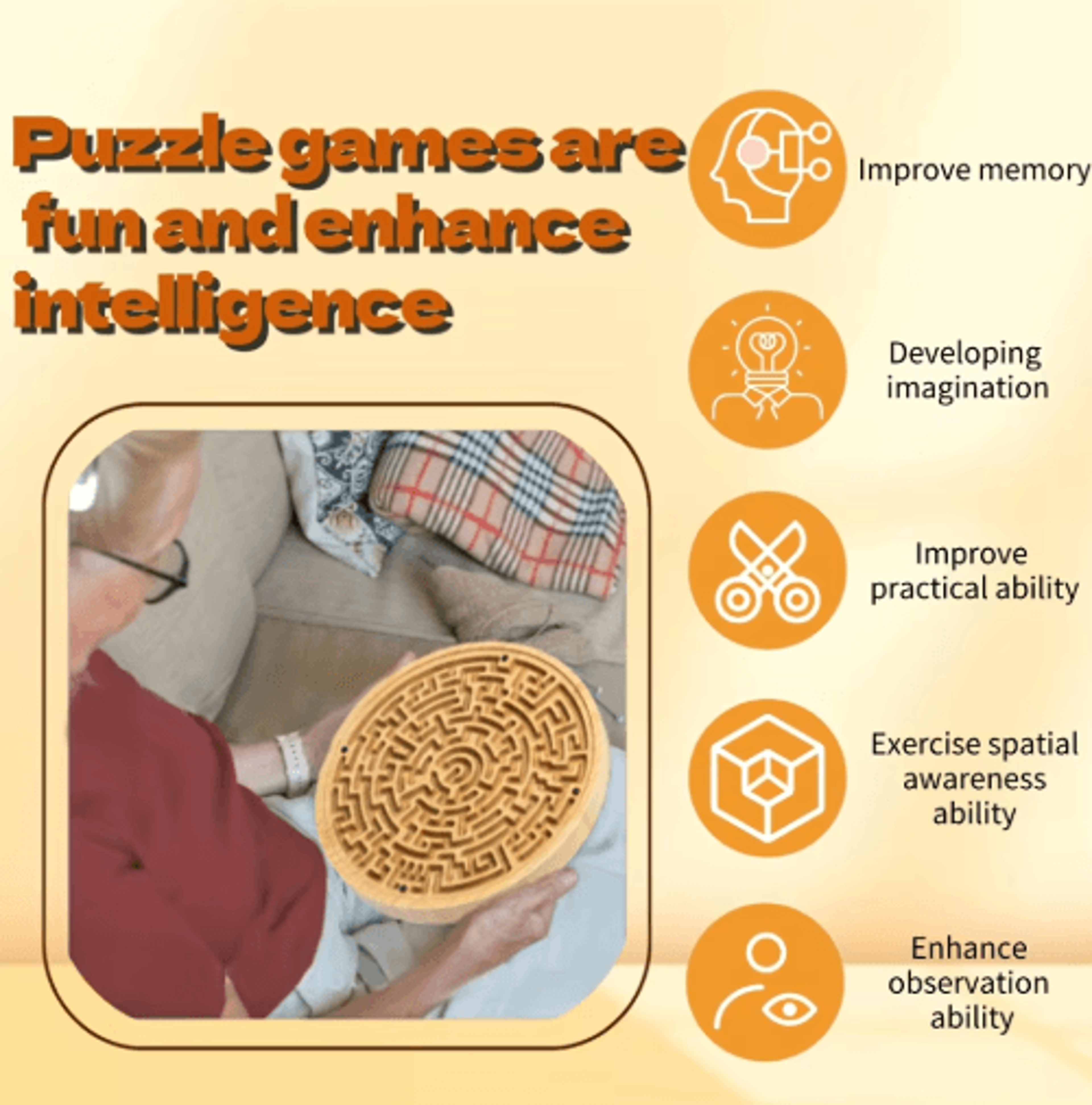 Large Wooden Balance Maze Game  Dual Sided Bamboo Brain Teaser With Steel Balls 2