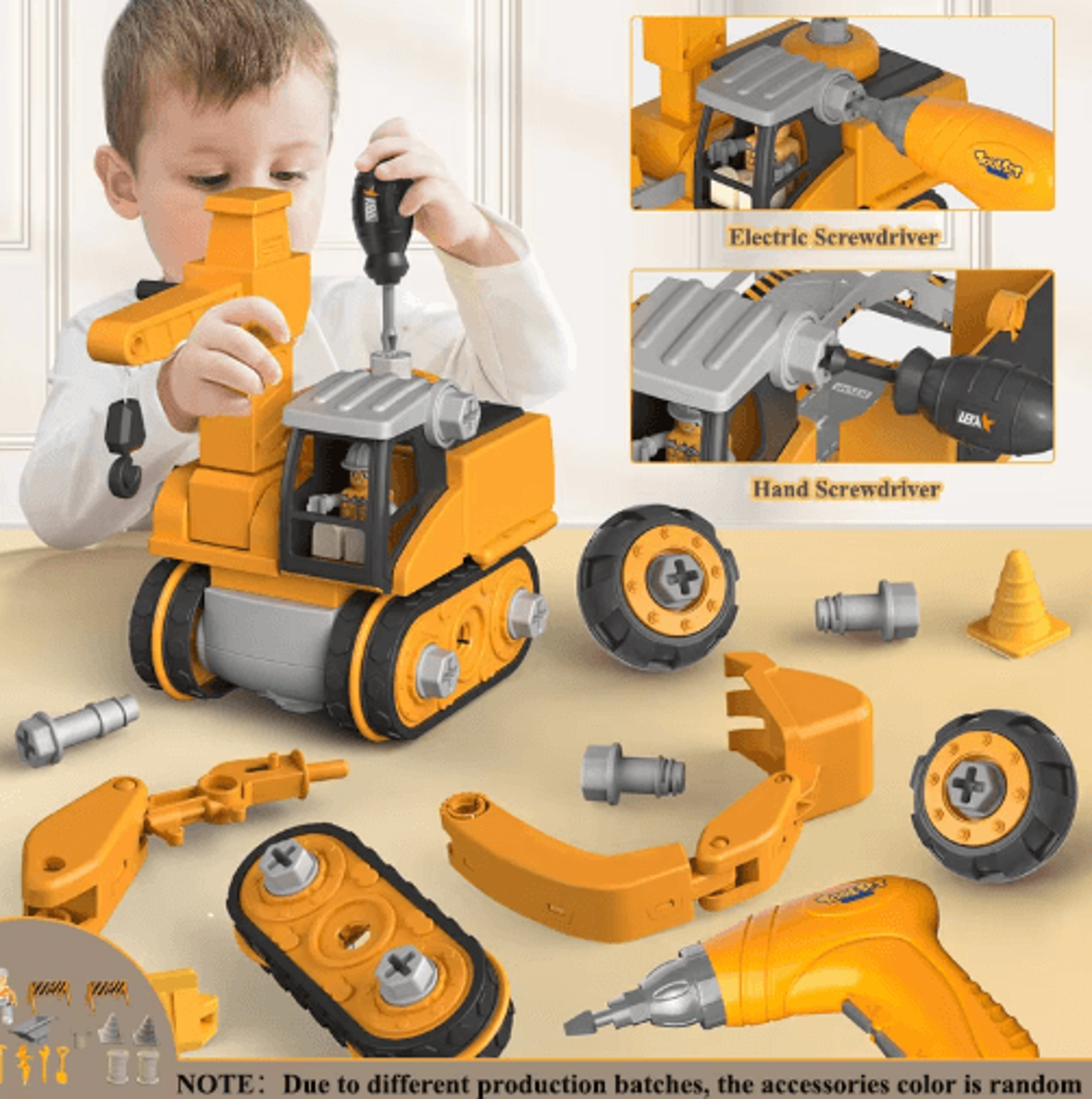 kids engineering tool set with electric drill – educational build your own vehicle kit