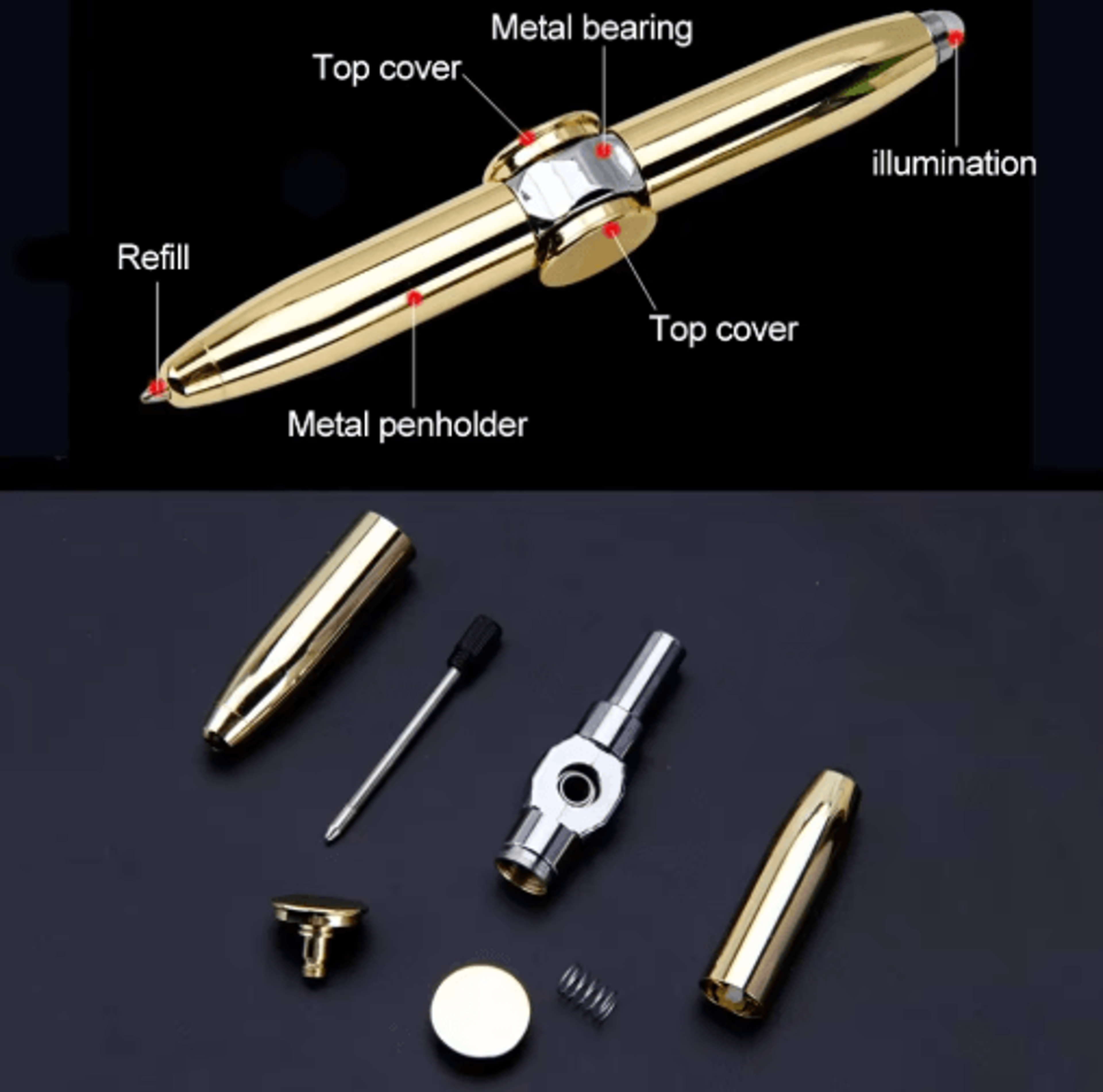 Multifunctional Gyro Fidget Pen  Metal LED Spinner Ballpoint With Luminous Rotating Top 9
