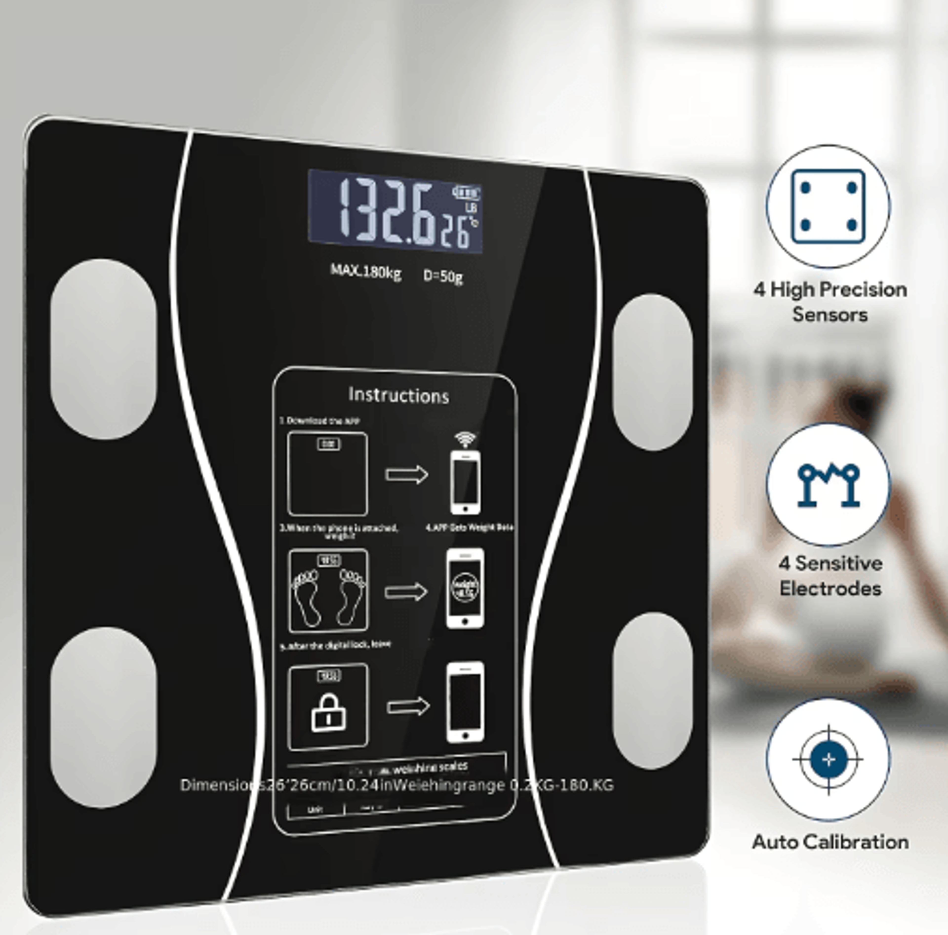 Intelligent Digital Body Weight Scale With Backlit LED Display  400 Lbs High Capacity Bathroom Scal 3