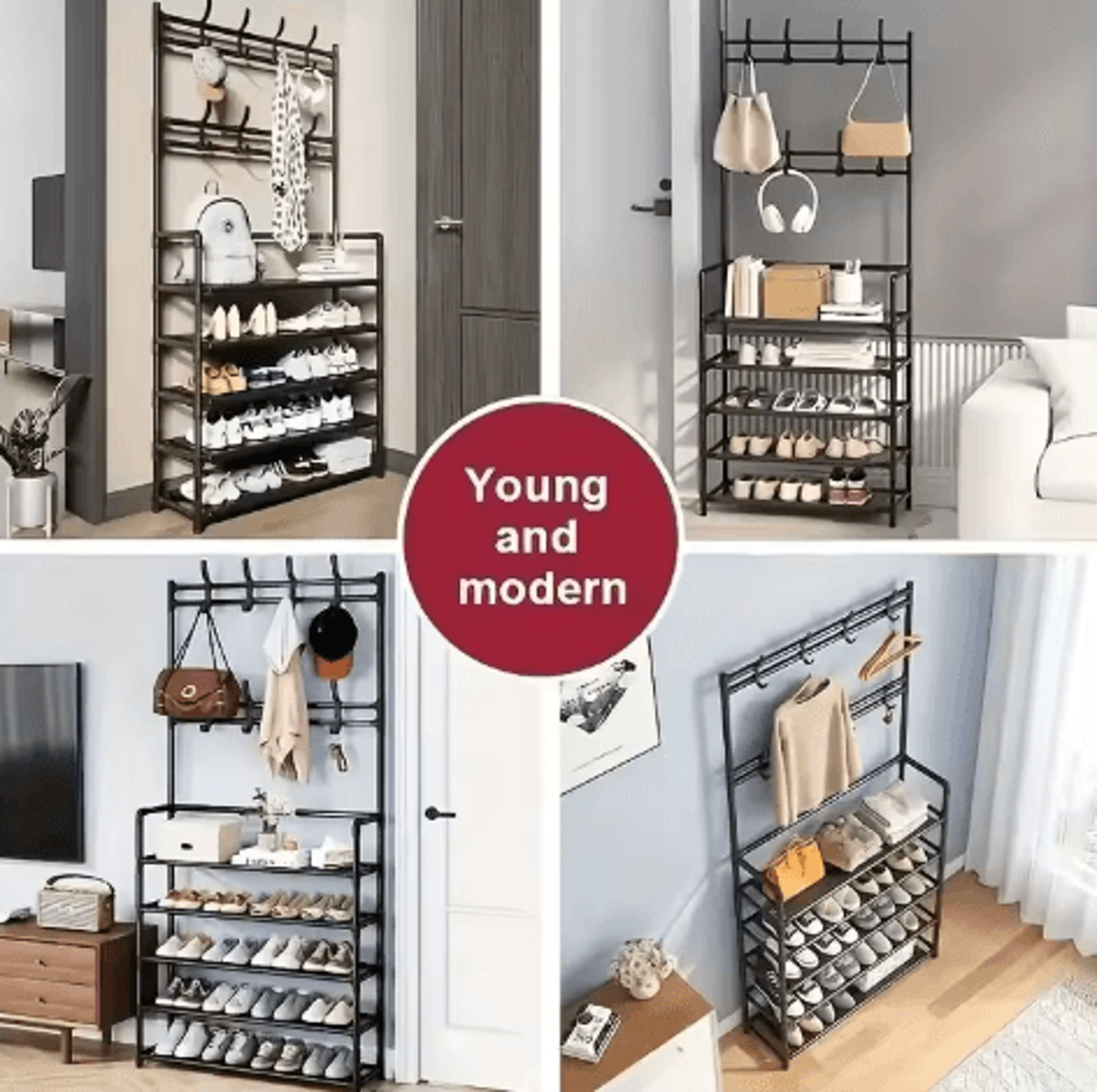 AllinOne Entryway Coat Rack With Shoe Storage  Freestanding Hall Tree Organizer For Shoes Jackets   5