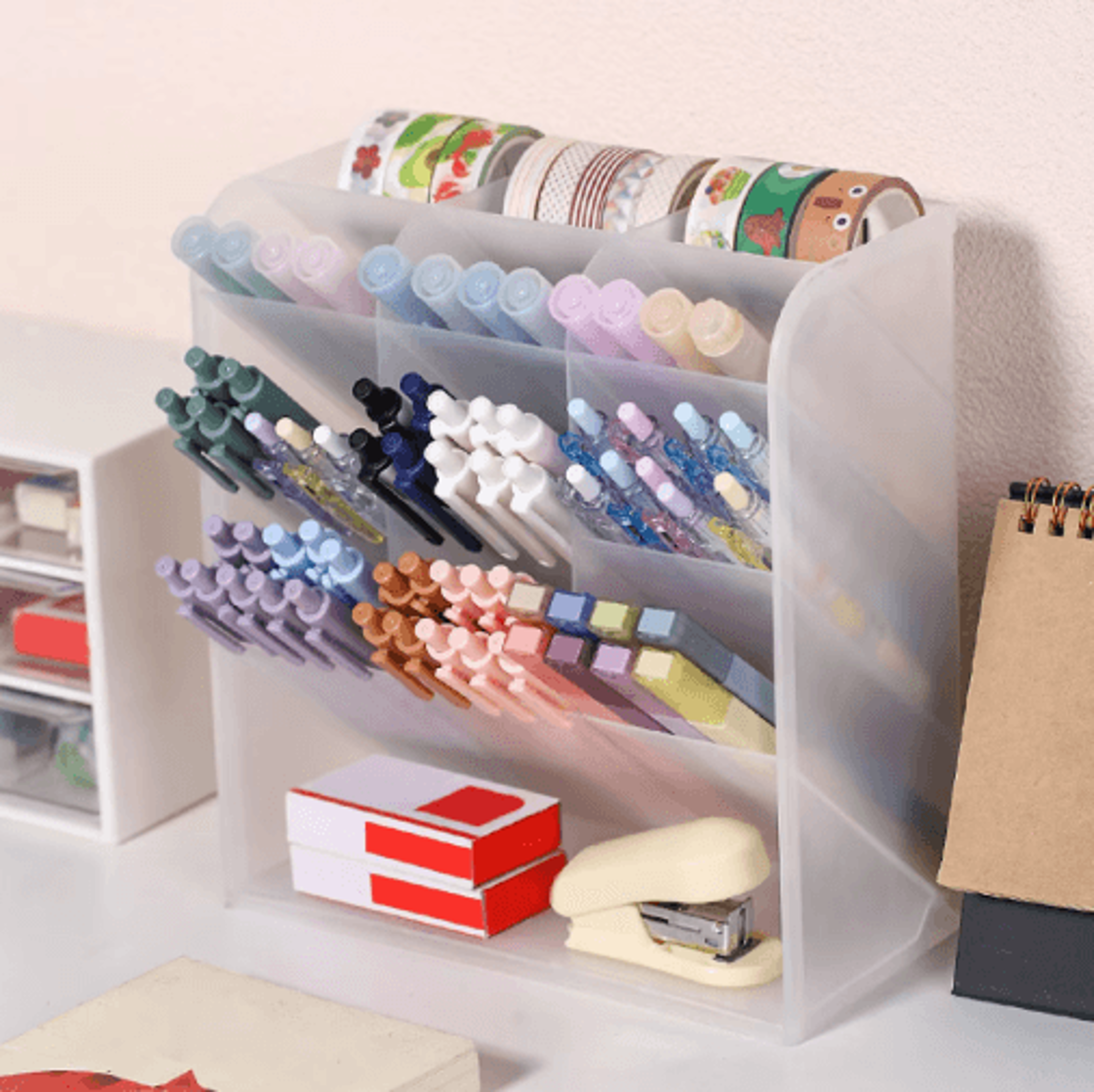transparent large capacity multi functional desk pen holder organizer