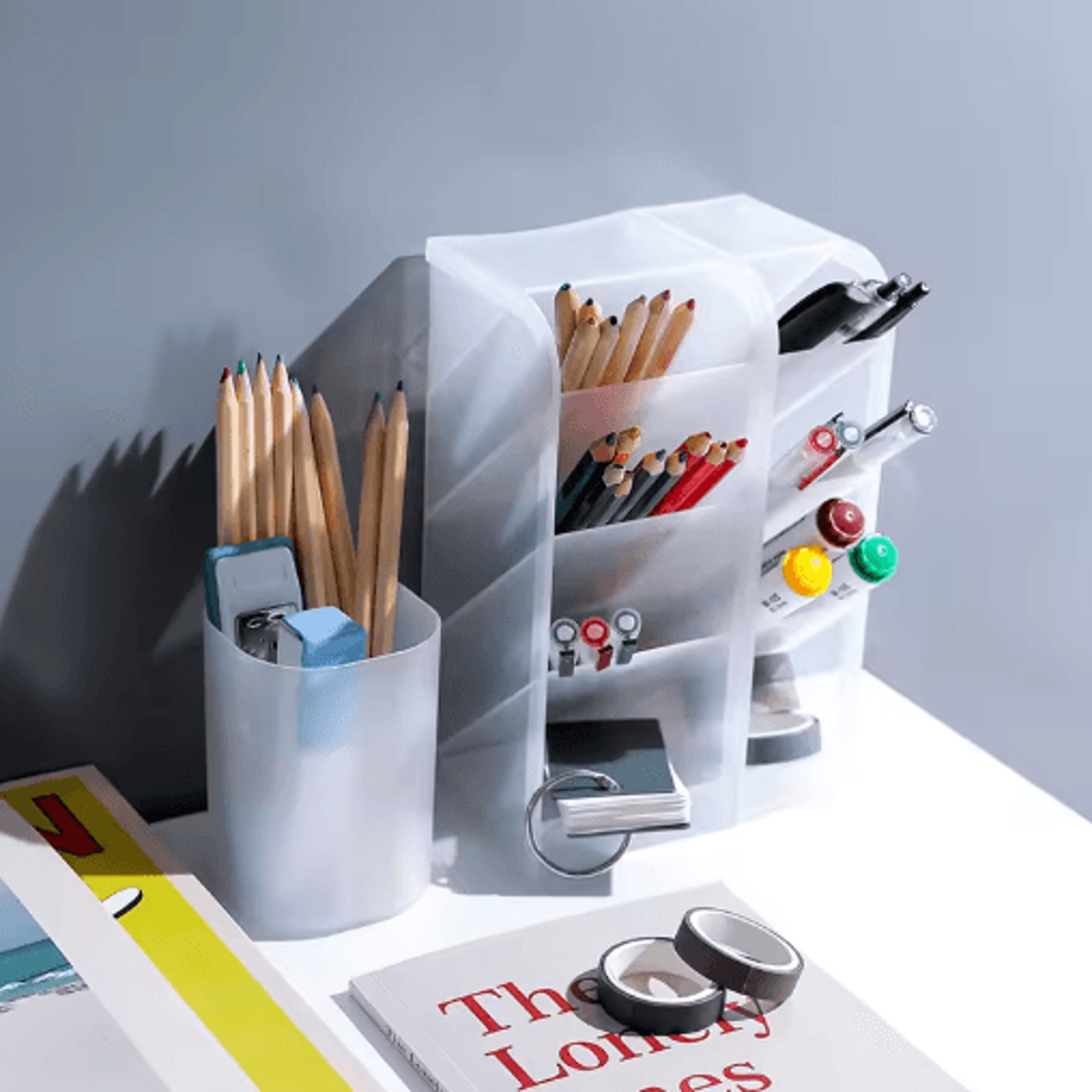 Matte Kawaii Large Capacity Desk Pen Holder Organizer 9
