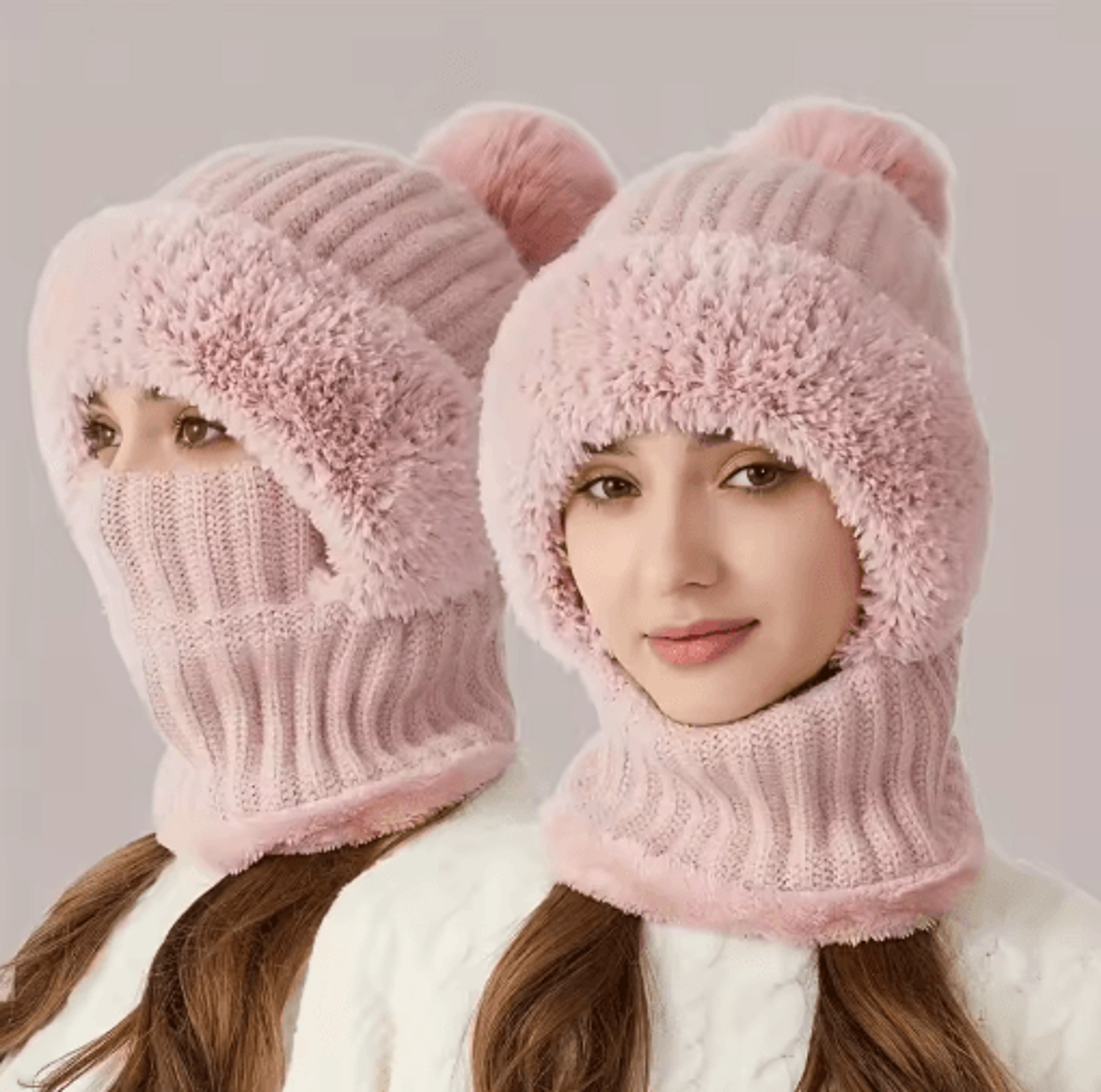 3 In 1 Winter Hat With Ear Flaps Fleece Lined Knitted Cap Set 2