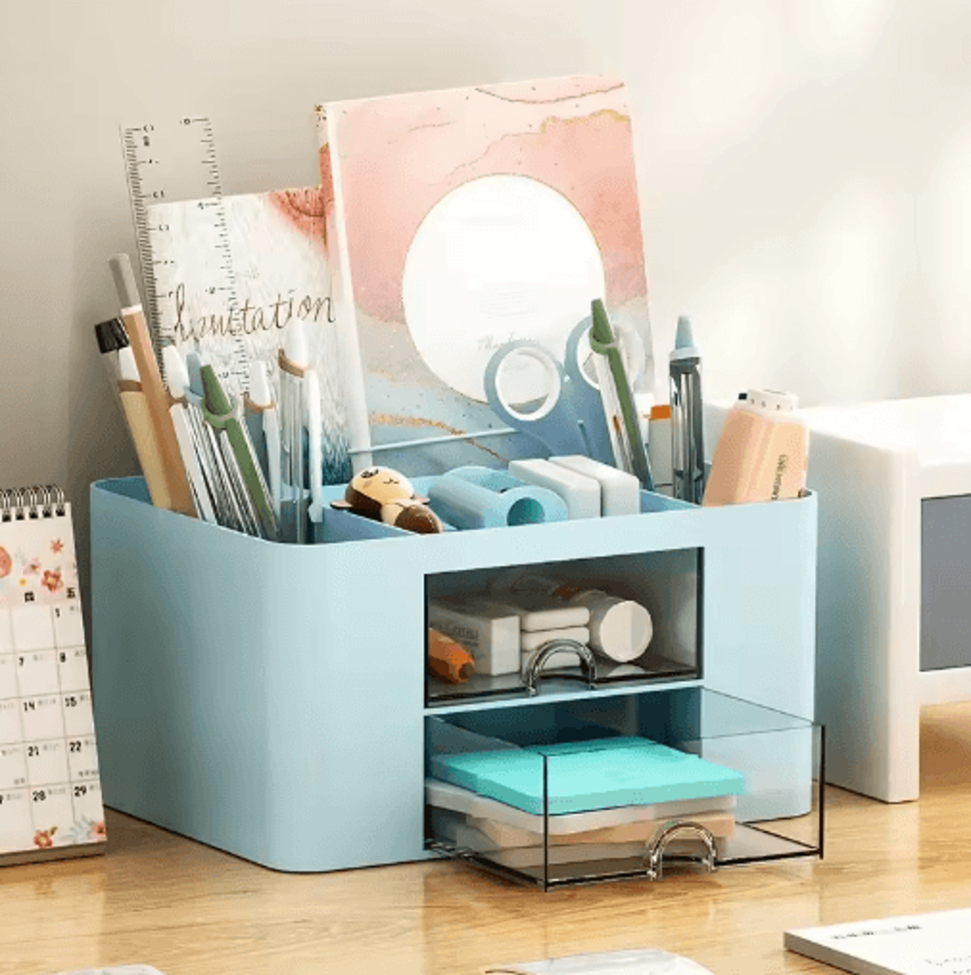 Drawer Type Stationery Storage Box With Multiple Compartments And Dust Protection 5