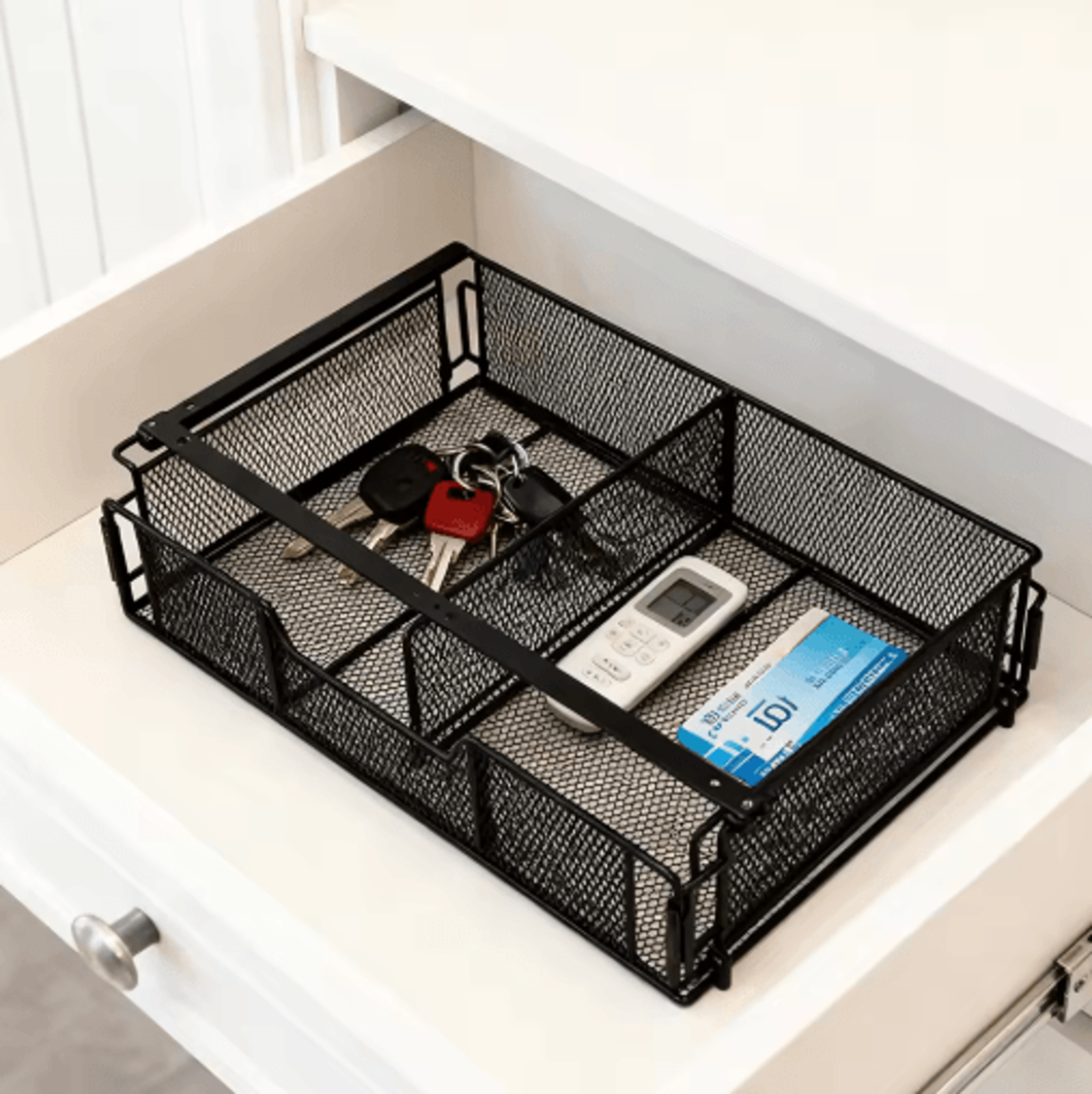 Under Desk Drawer Organizer Set With Black Desktop Storage Basket 5