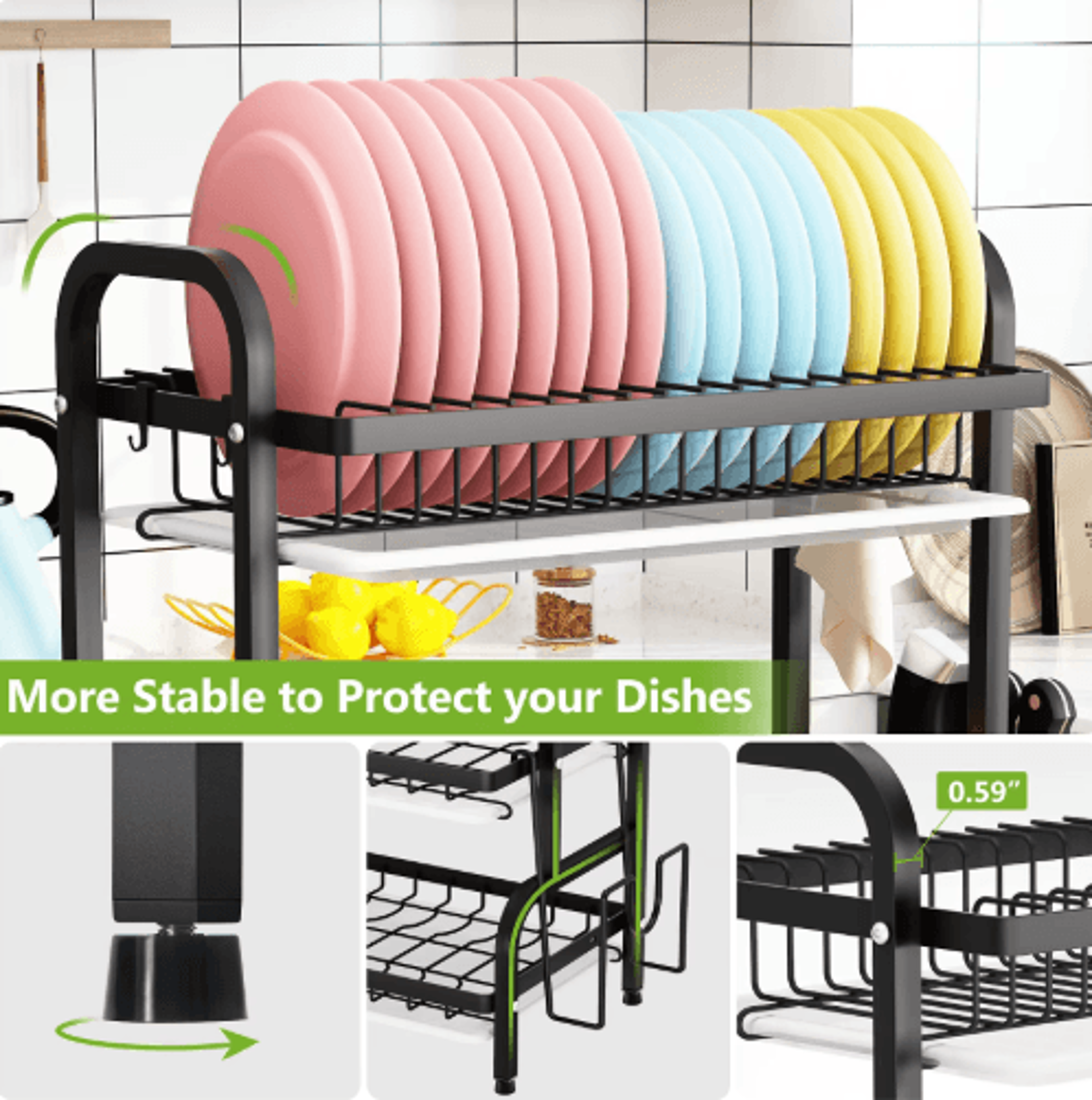 3 Tier Dish Drying Rack With Drainboard Tray  Utensil Holder Kitchen Counter Organizer 3