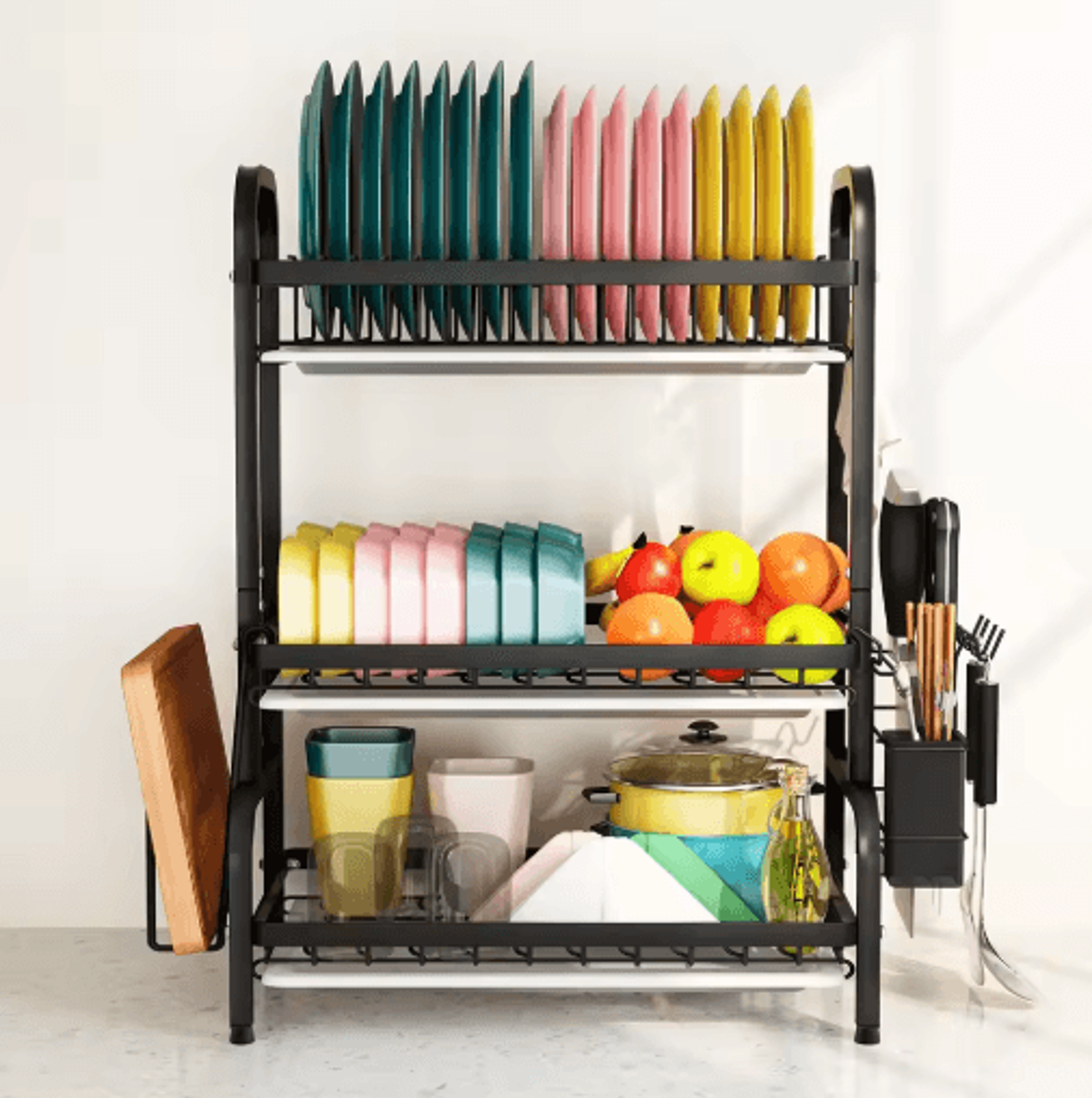 3 Tier Dish Drying Rack With Drainboard Tray  Utensil Holder Kitchen Counter Organizer 5