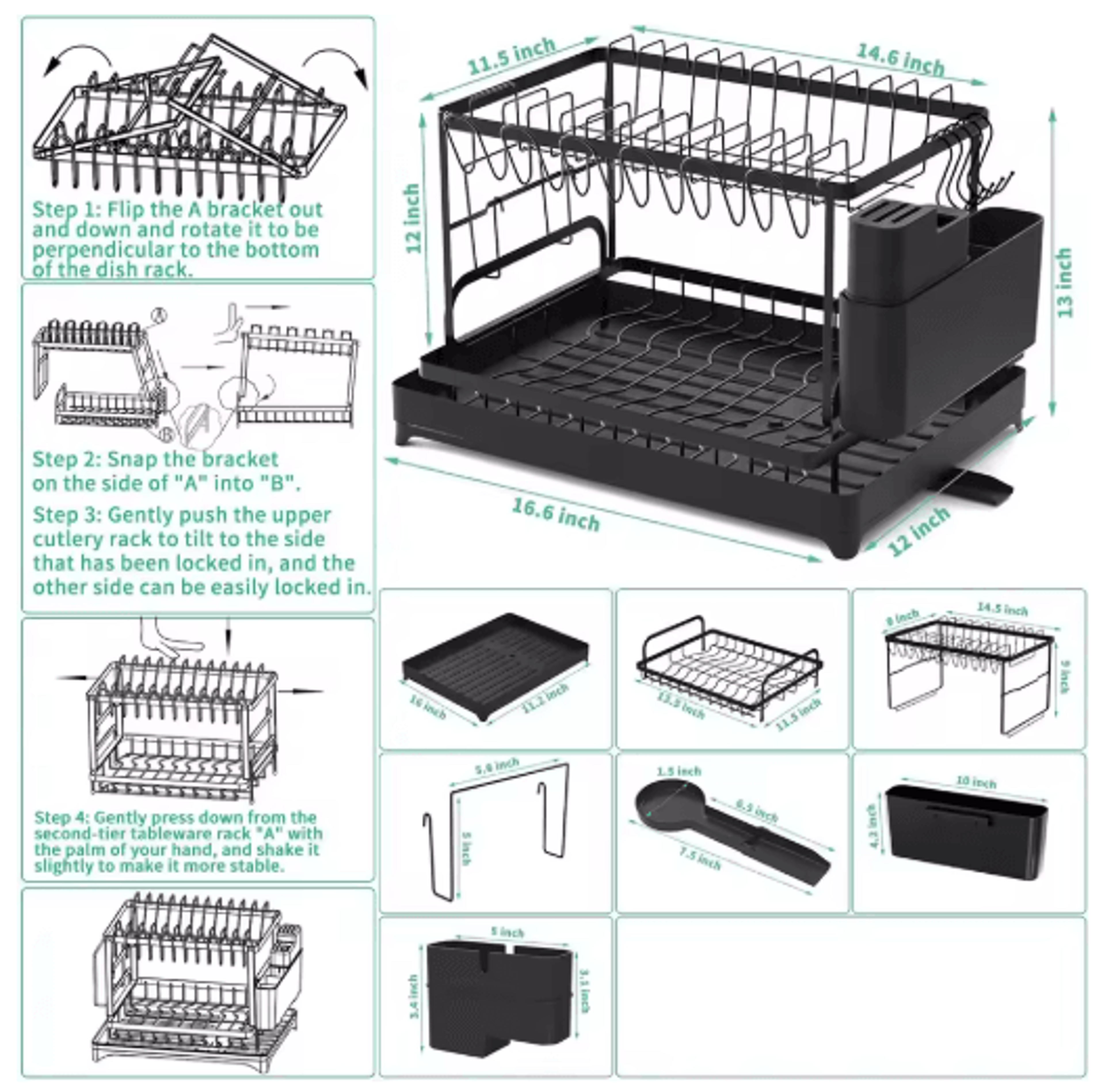 Rust Resistant Double Layer Dish Rack With Drain Tray  Knife Storage Organizer 3