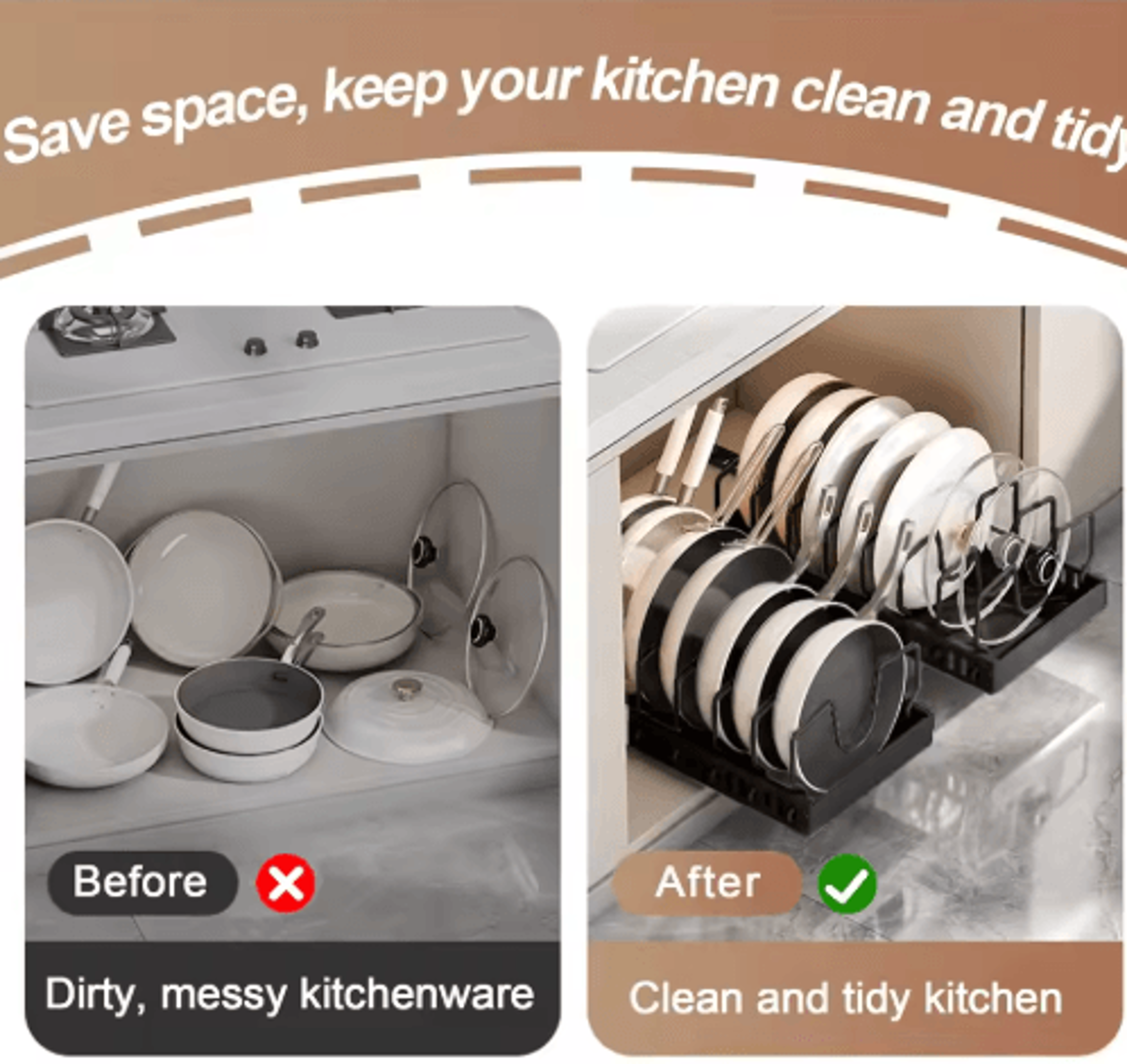 Pull Out Pots And Pans Organizer Sliding Under Cabinet Pan  Lid Storage Rack 9