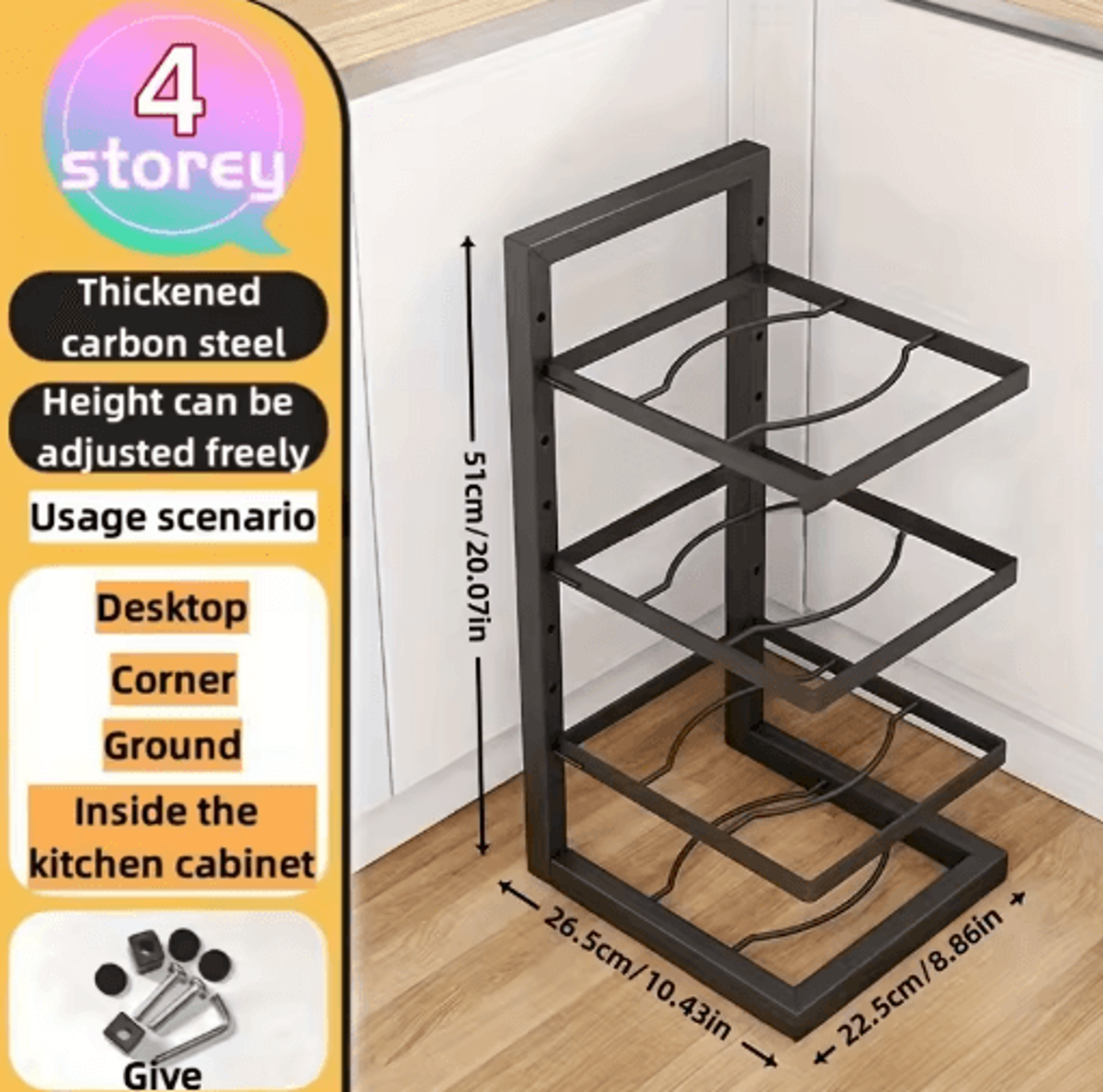 Adjustable Stainless Steel Pot Rack Organizer Multi Layer Kitchen Pot  Pan Storage Rack 6