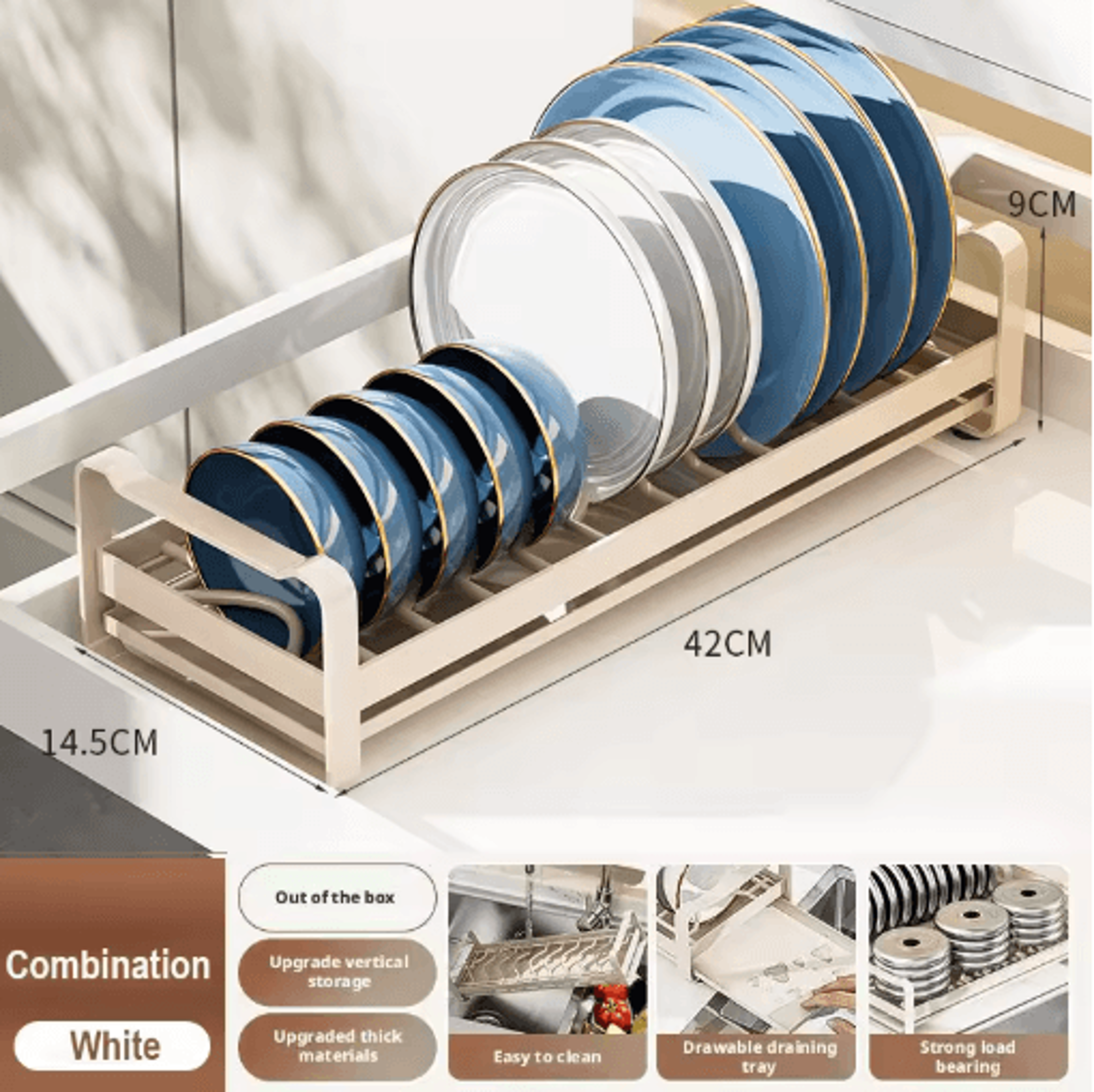 Pull Out Cabinet Dish Rack Stainless Steel Plate  Bowl Storage Drawer Organizer 10