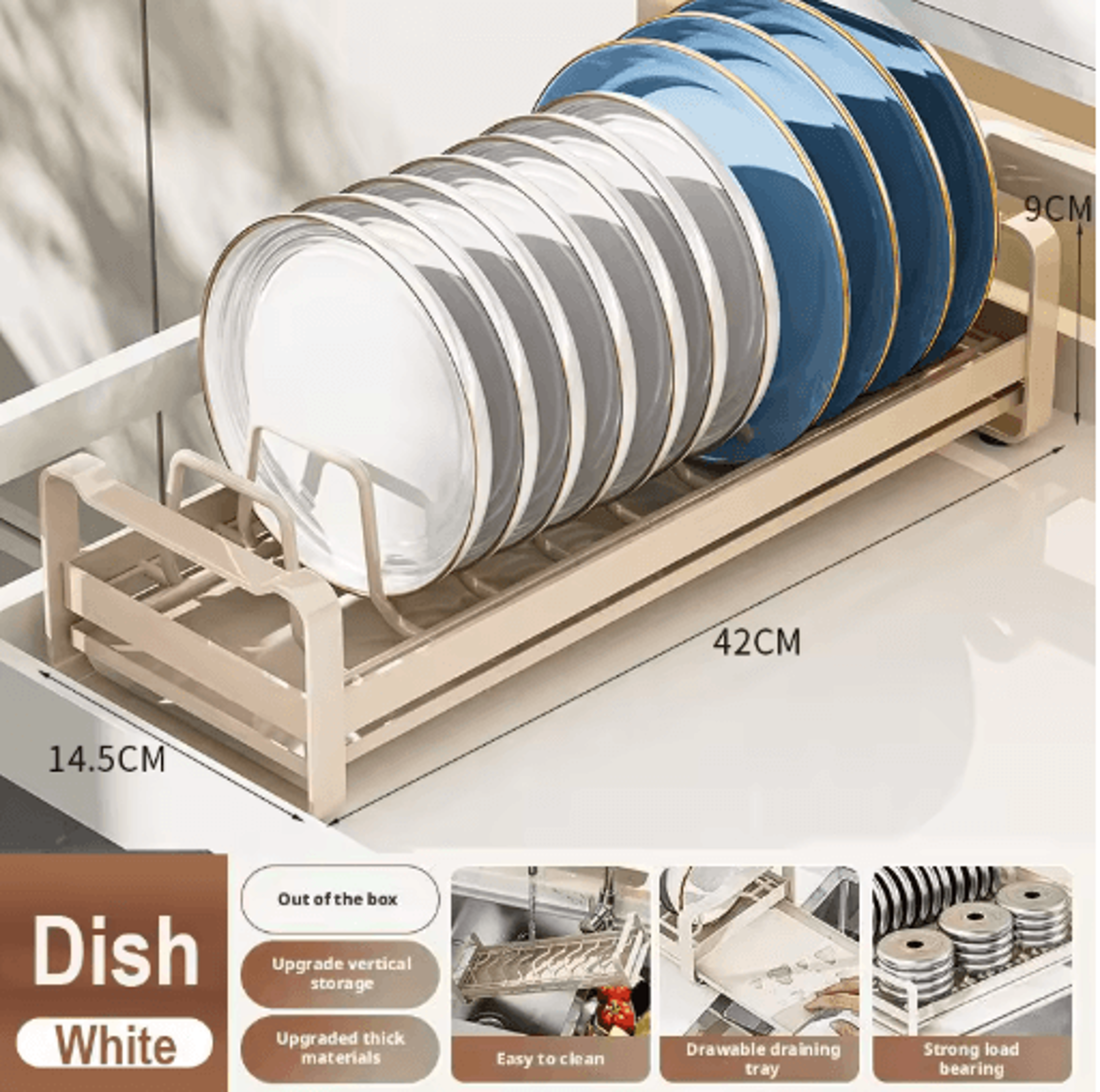 Pull Out Cabinet Dish Rack Stainless Steel Plate  Bowl Storage Drawer Organizer 11