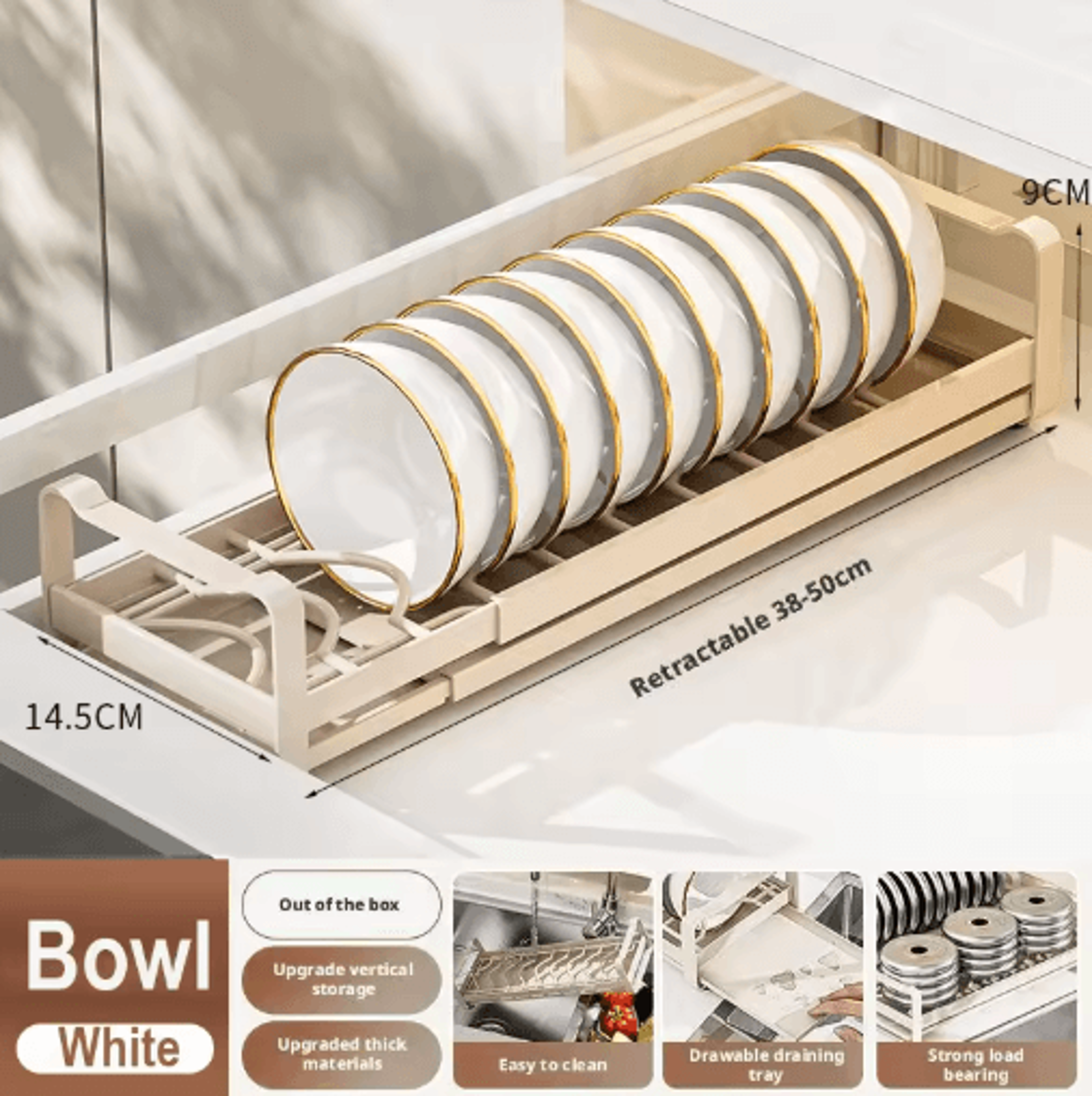 Pull Out Cabinet Dish Rack Stainless Steel Plate  Bowl Storage Drawer Organizer 14