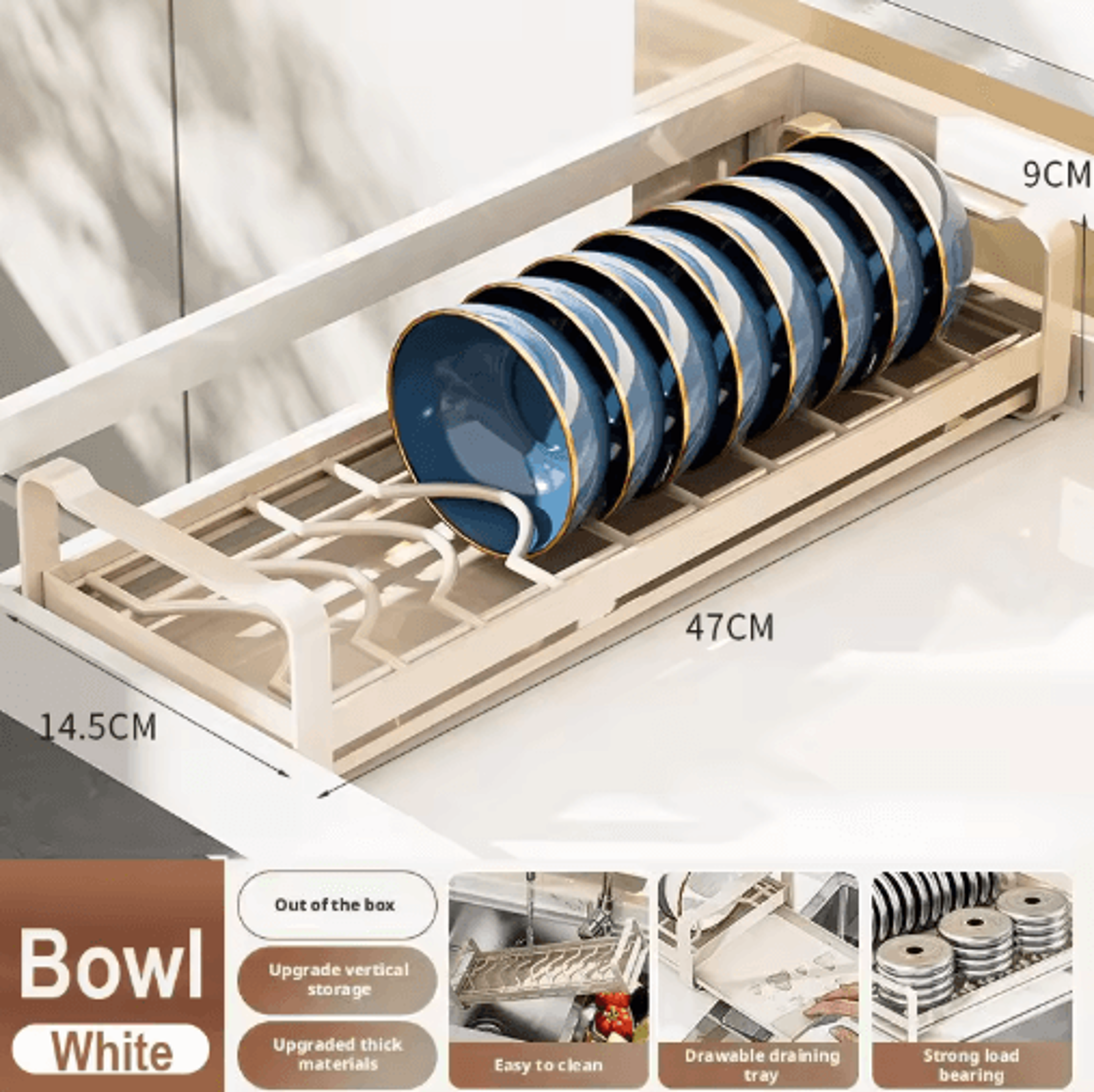 Pull Out Cabinet Dish Rack Stainless Steel Plate  Bowl Storage Drawer Organizer 8