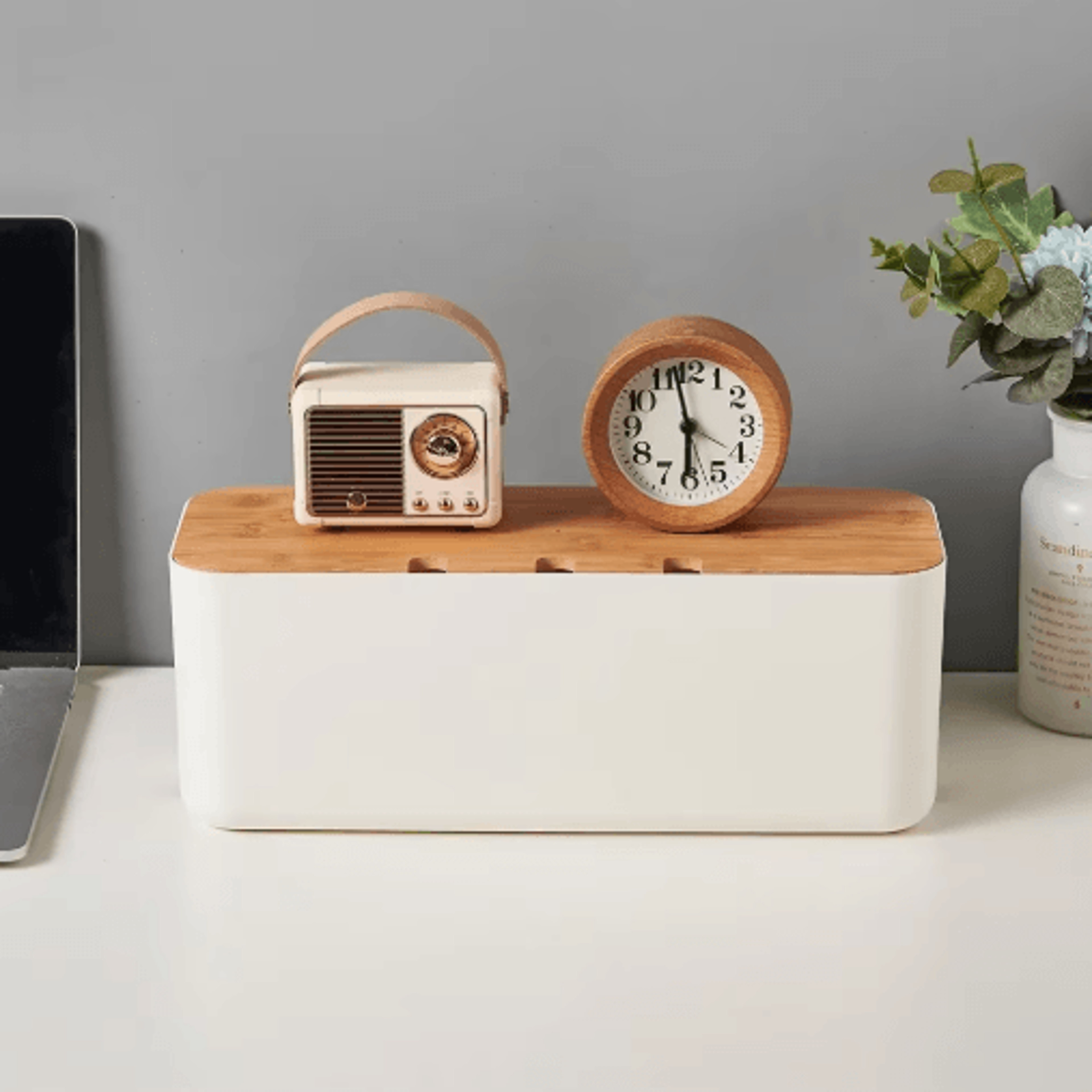 Bamboo Lid Cable Management Box For Desk And Power Strip Organization 5