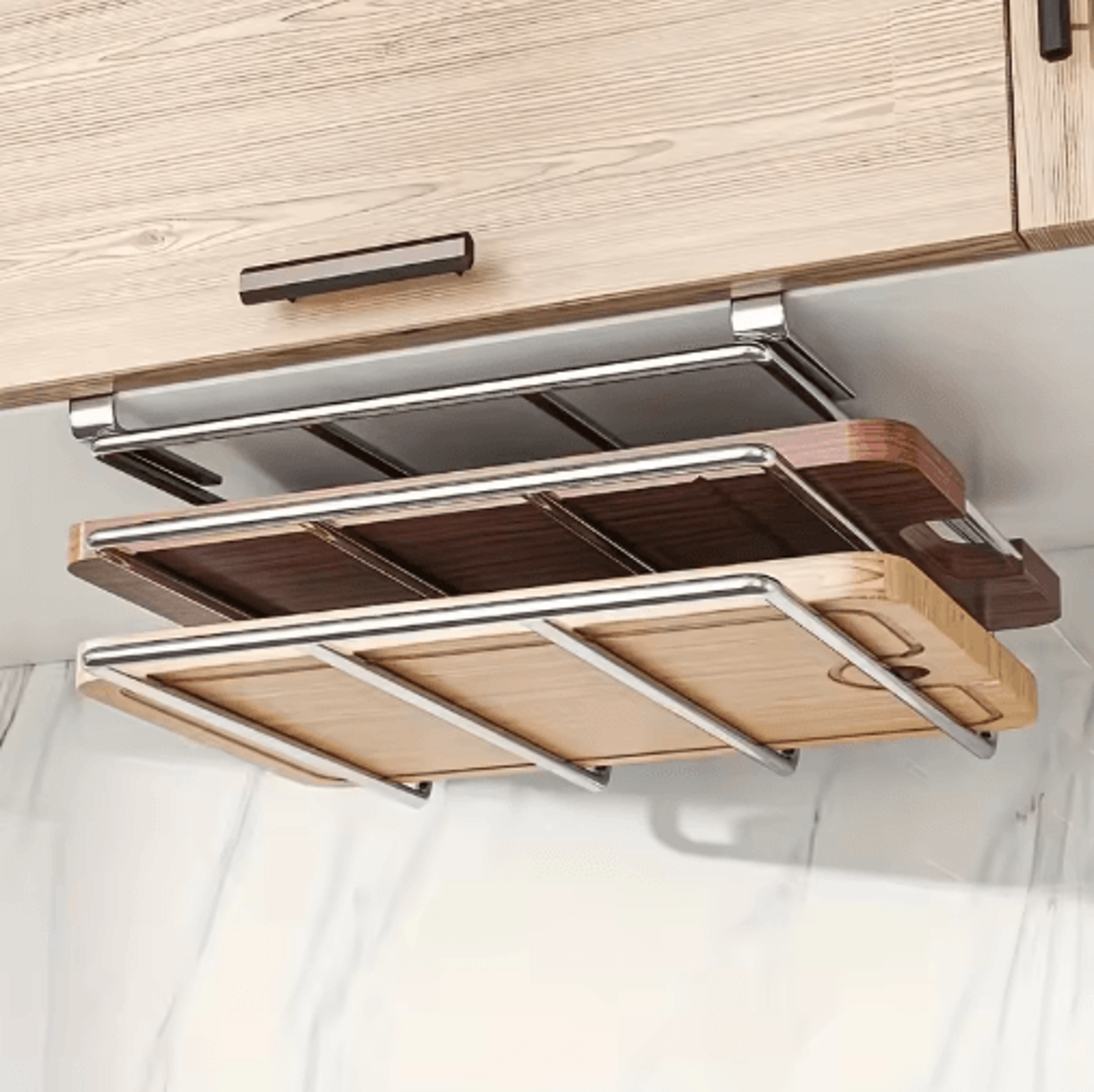 Stainless Steel DoubleLayer Under Cabinet Storage Rack For Cutting Boards And Dishes 0