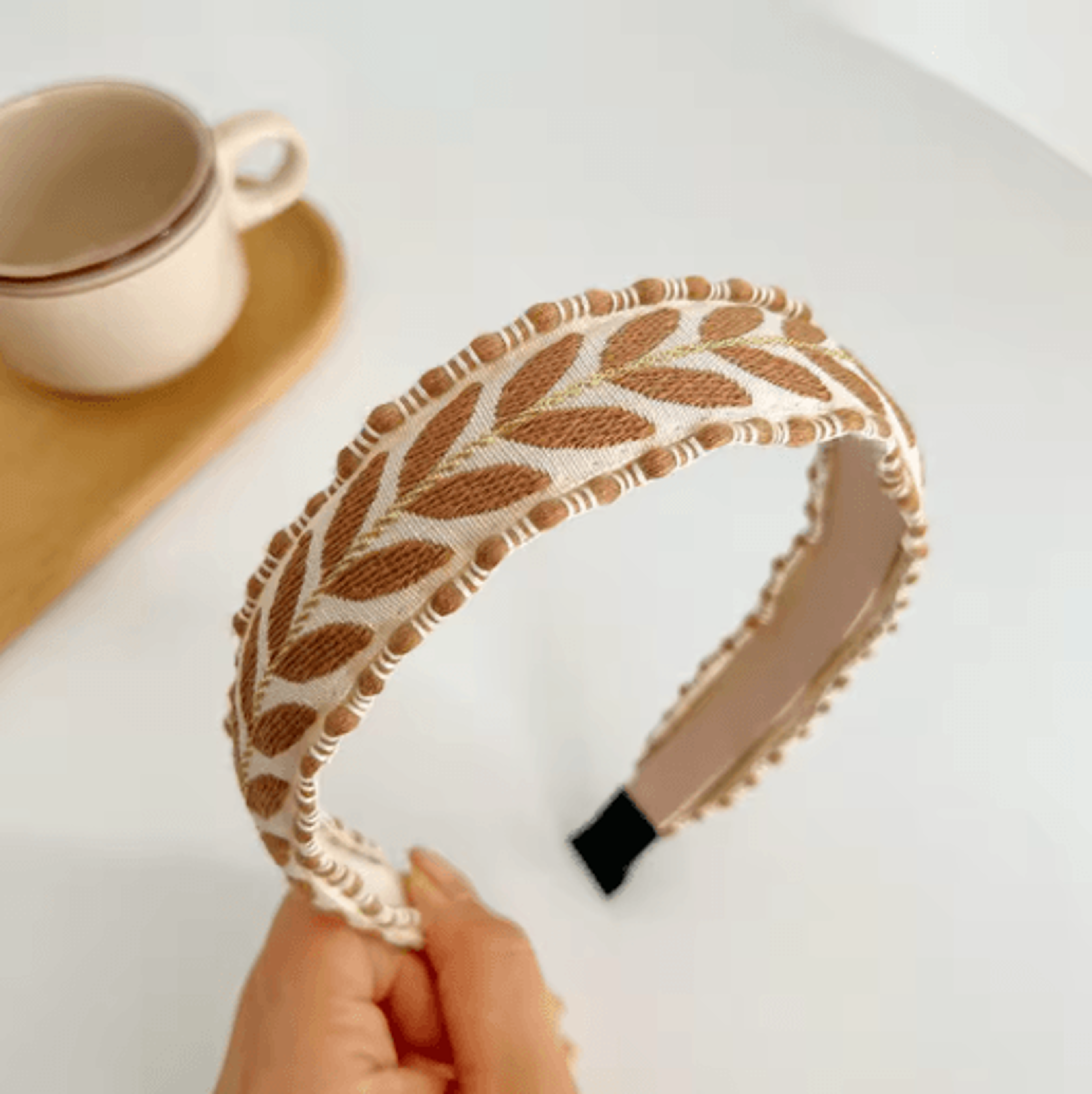 PROLY Boho Embroidered Headband For Women  Leaf Design Spring Turban 1